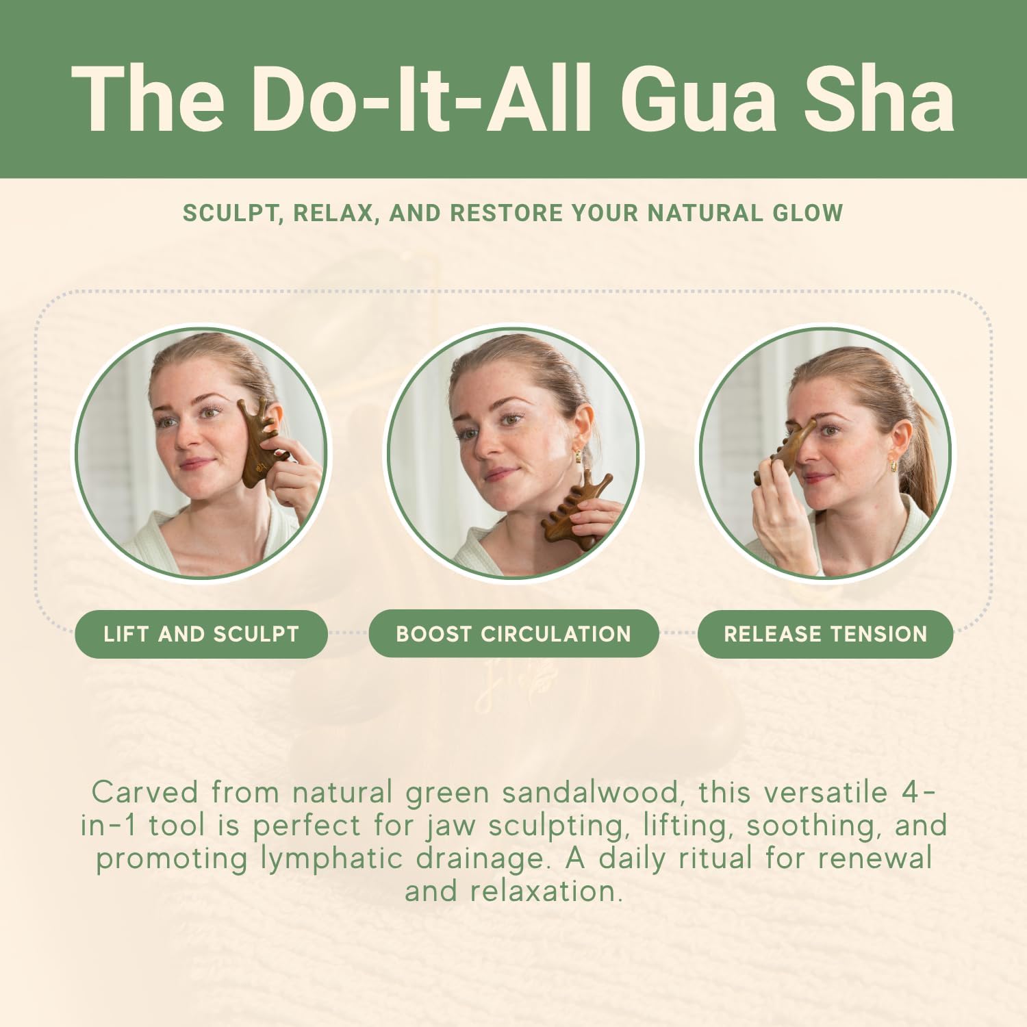jade & timber Jade Roller & Green Sandalwood Gua Sha Set – Facial & Body Massage Tools for Lymphatic Drainage & Sculpting - Self Care Gift - Image 4