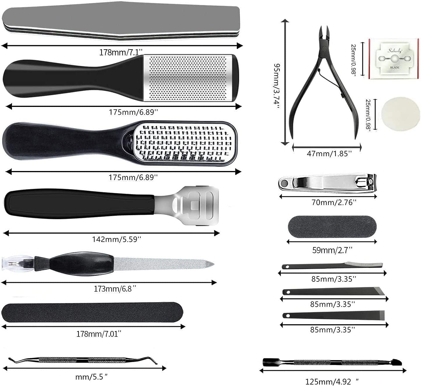 36 in 1 Professional Pedicure Kit, Foot File, Foot Rasp and Callus Remover | Stainless Steel Pedicure Tools for Feet with Foot Scrubber, Nail Clippers and Storage Case for Home or Salon Foot Care - Image 3