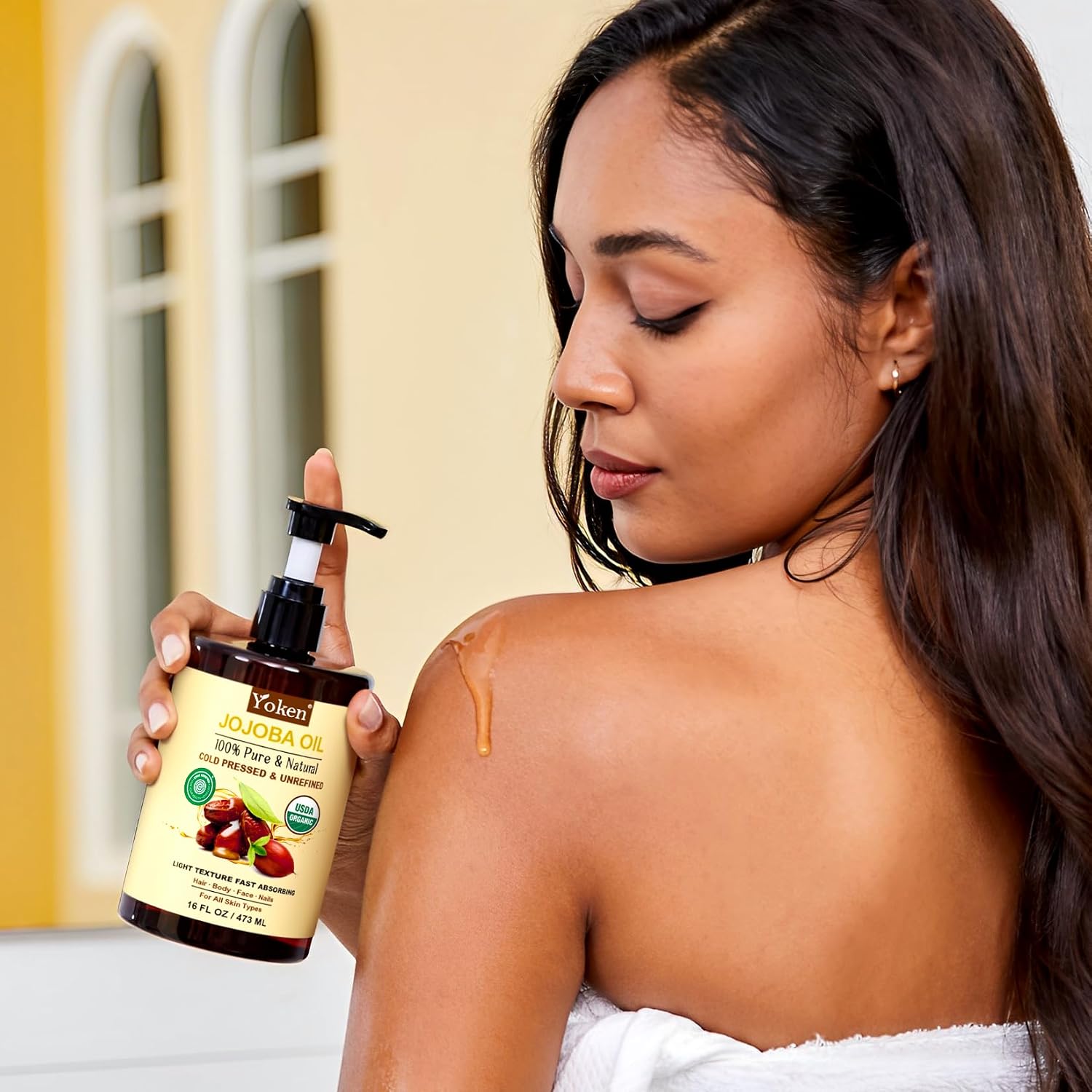 Yoken Organic Jojoba Oil 16oz, USDA Certified Cold Pressed for Skin Care | Cold Pressed Body Oil Women After Shower Unscented Carrier Massage Moisturizer Hydrating Nourishing Essential Mixing - Image 8