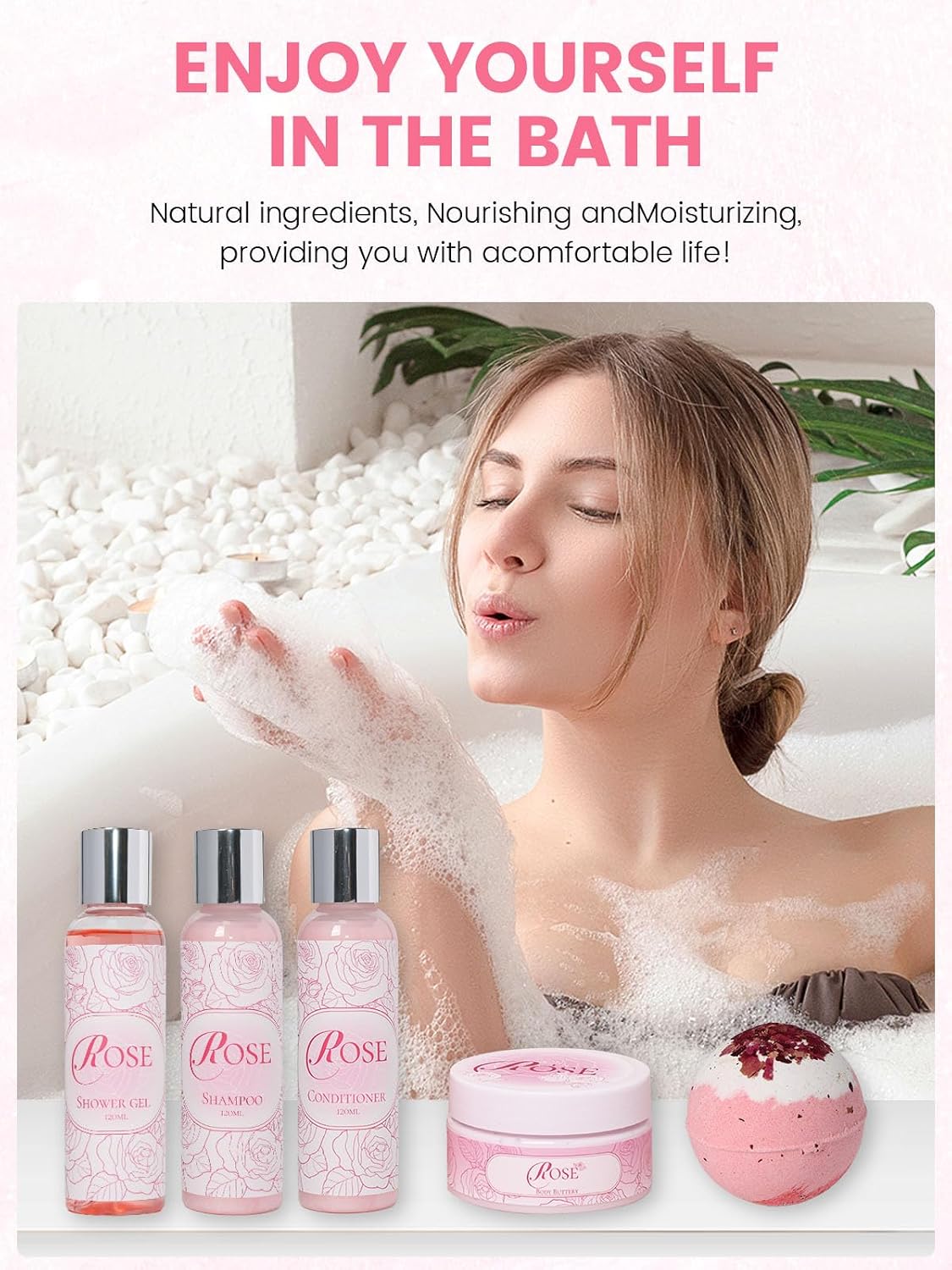 15Pcs Rose Spa Kit Bath Sets for Women Gift Birthday Gift Set for Women | Relaxing Home Spa Gift Kit for Mom Wife Girlfriend, Lotions Set, Body Care, Rose Extract and Vitamin E, Handmade Soaps - Image 5