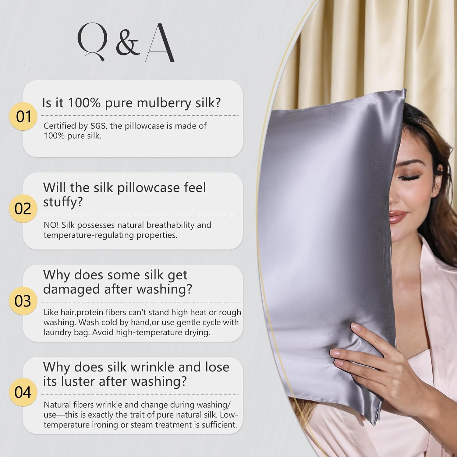 ZIMASILK 100% Pure Mulberry Silk Pillow Cases for Hair and Skin, Queen | Soft, Hypoallergenic & Smooth, Both Sides Grade 6A Silk, Hidden Zipper, Gift for Women Men, 1pc (Queen 20"x30", Taupe) - Image 7