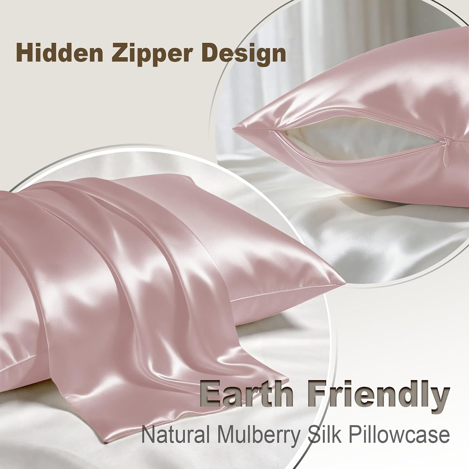 LYSHIN Pink Silk Pillowcase Standard Size with Hidden Zipper | 19 Momme Mulberry Silk Pillow Cases for Skin and Hair, Anti-Acne, Hypoallergenic, Cooling, Beauty Sleep, Gifts for Women - Image 2