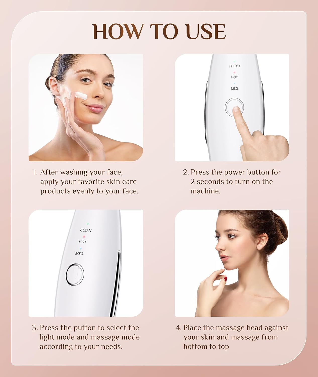 Dopsikn 7 Color Galvanic Machines - Red Light Therapy for Face and Neck, Face Massager Tool for Wrinkles, Double Chin, Vibrating Facial Massager with Thermals, White - Image 6