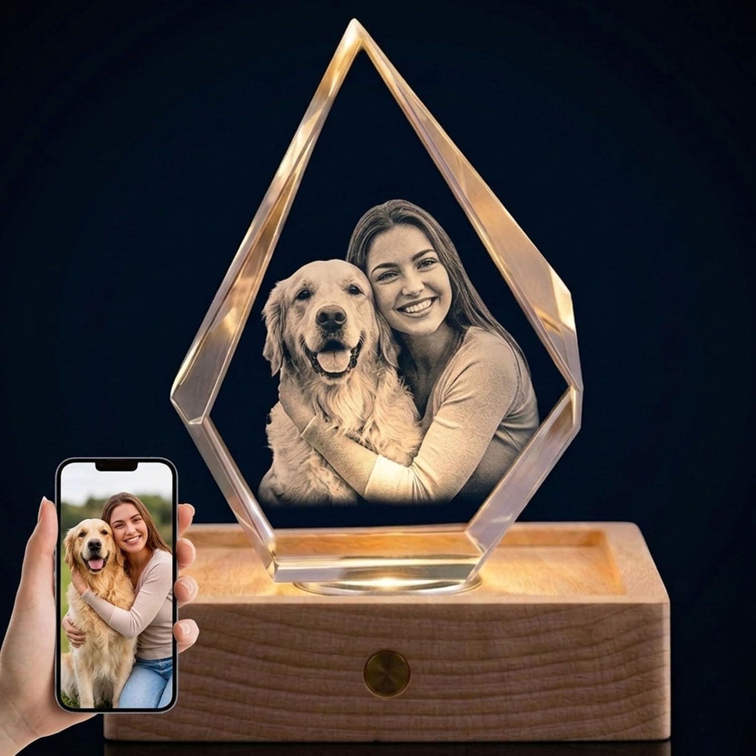 Personalized Memorial Gifts for Dog, 3D Crystal Photo with Base, Customized Engraved Crystal Keepsake Pet Remembrance Gift, Memorial Gifts for Loss of Dog Sympathy Gift