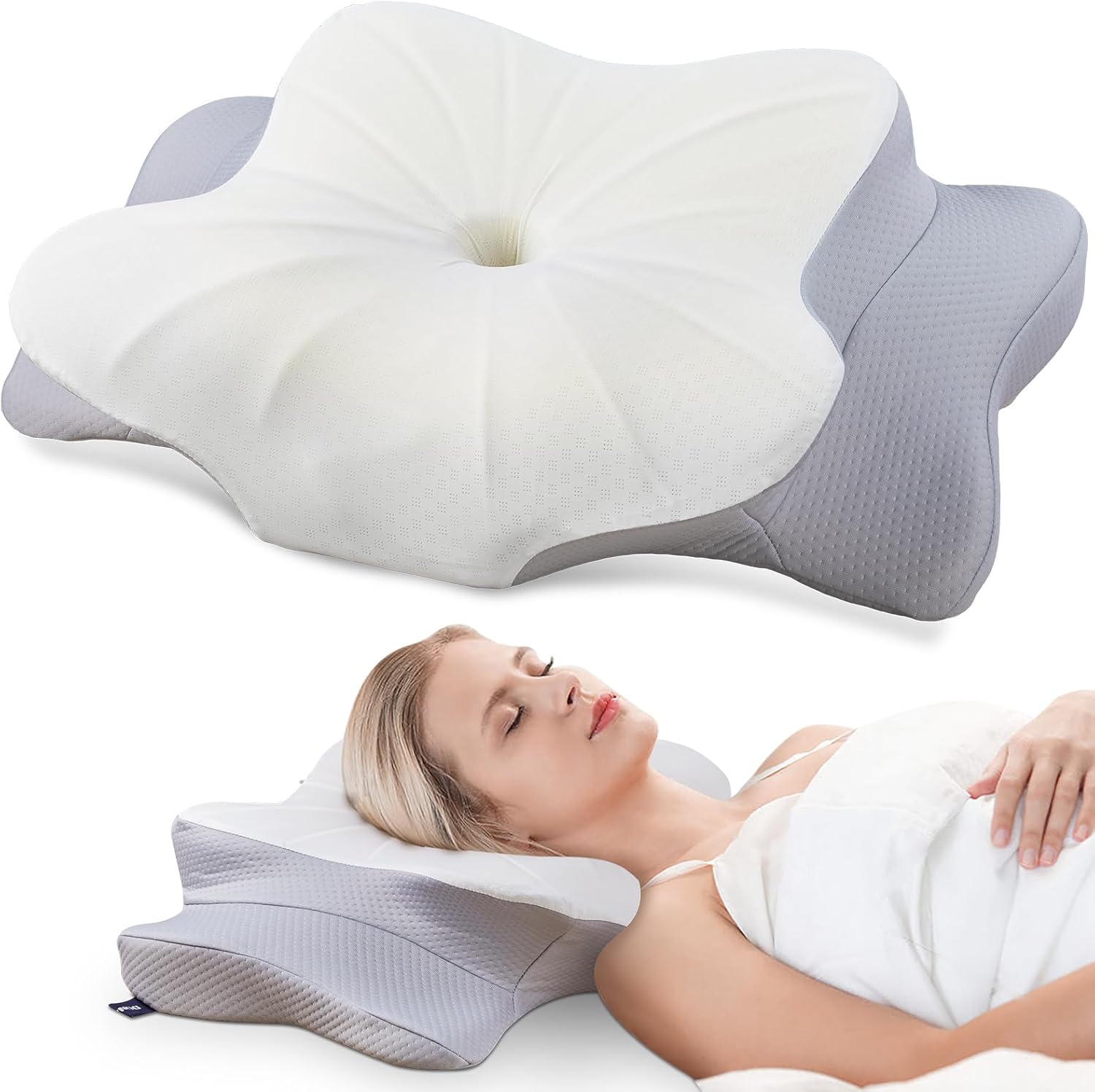 DONAMA Contour Cervical Neck Pillow for Neck Pain Relief | Queen,Ergonomic Dual-Height,Odorless Memory Foam,Side/Back/Stomach Sleepers,Cooling Hypoallergenic Cover,OEKO-TEX Certified