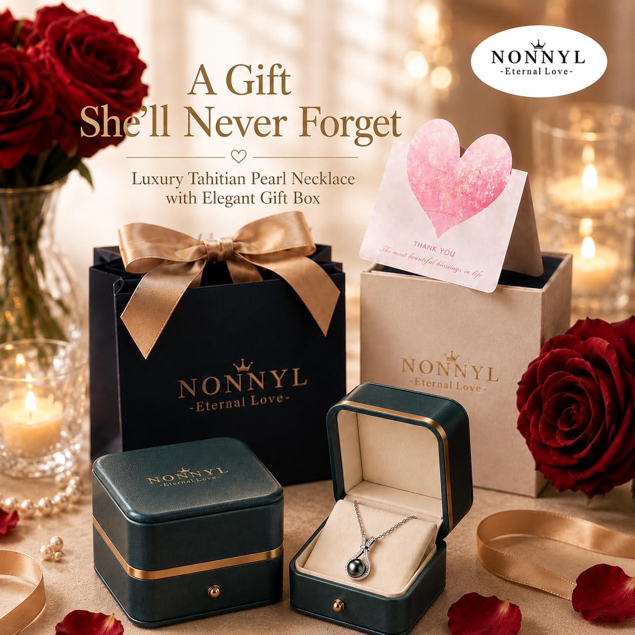 NONNYL Birthday Gifts for Women Wife-Wedding-Anniversary-Tahitian-Black-Pearl-Necklace for Women -Jewelry for Her Girlfriend Valentines Day Mothers Day -Gifts for Mom Anniversary Christmas for Her - Image 6