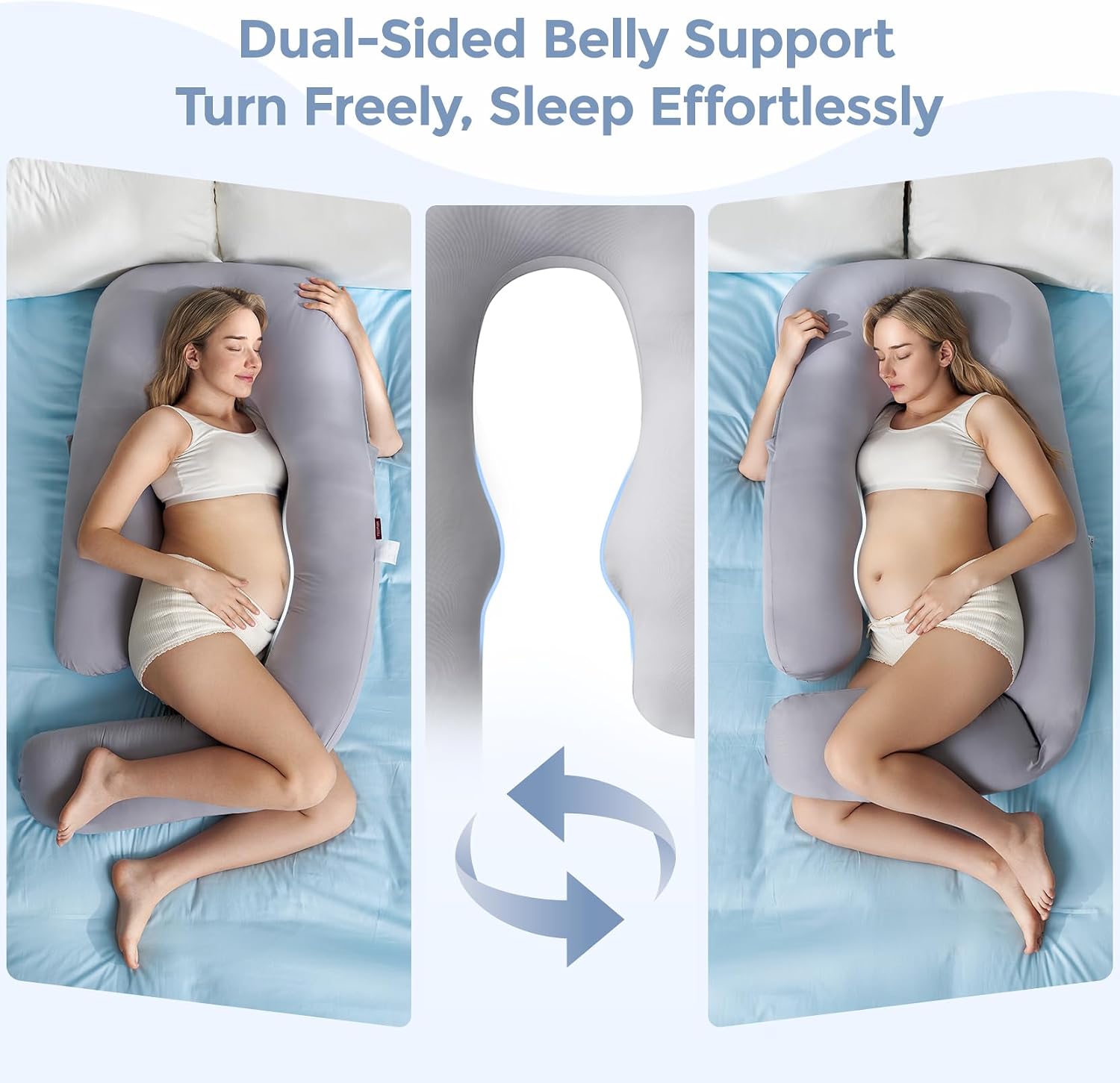 Momcozy Pregnancy Pillow for Sleeping - Dreamlign U Pro Maternity Pillow | Upgraded Adjustable Leg Pillow, Cooling Removable Cover, Full Body Support for Pregnant Women, Side Sleeper, 50-72 Inch, Grey - Image 8