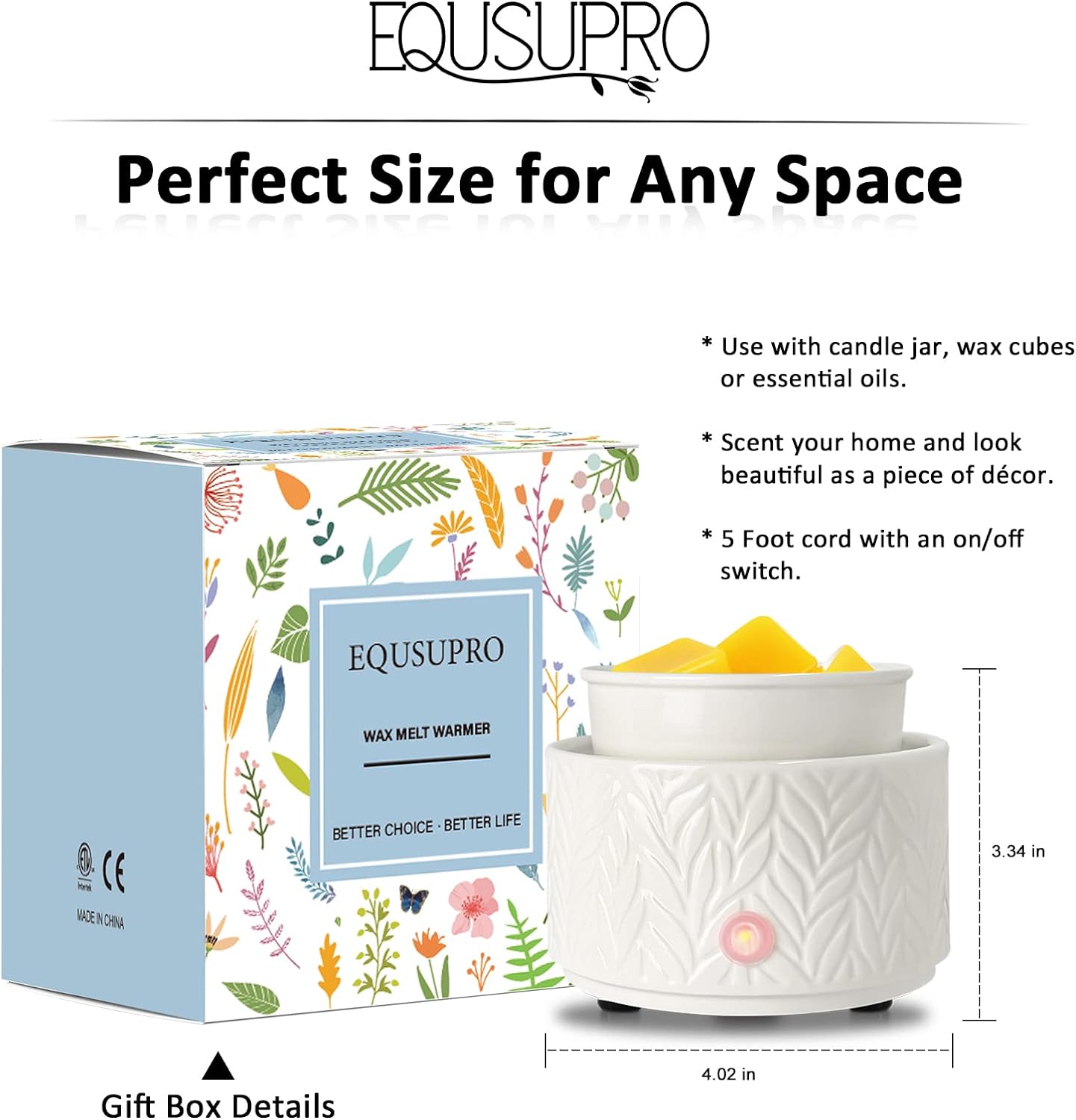 EQUSUPRO Wax Melt Warmer for Scented Wax Melts 3-in-1 Electric Ceramic Candle Wax Warmer Burner Fragrance Wax Melter for Home Office Bedroom Gift & Decor (Leaf) - Image 5