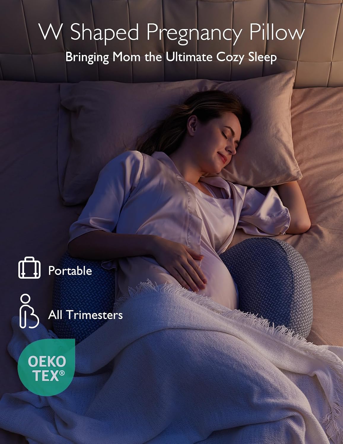 Momcozy Portable Pregnancy Pillow - Adjustable W Shaped Maternity Pillow | Wedge Pillow for Back, Belly and Hip Support for Pregnant Women, Space-saving Ideal for Traveling, Breathable Removable Cover - Image 2