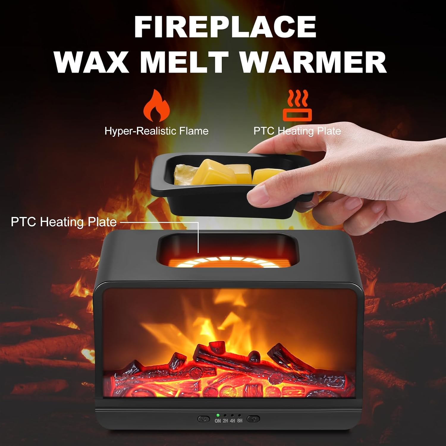 Flame Fireplace Wax Melt Warmer,Scentsy Wax Warmer with Timer, Electric Wax Warmer for Scented Wax with PTC Heating Plate, Wax Burner for Women Gifts & Home Decor(Black) - Image 2