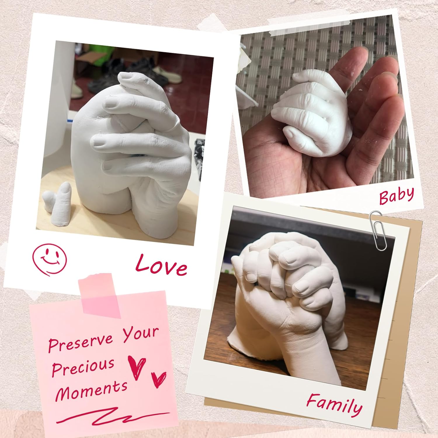 Falling in Art Hand Casting Kit Couples - Keepsake Plaster Hand Mold Kit | for Family, Kids, Adults with Large Bucket, Gloves, Powder Materials, Color Paints, Wooden Base, Valentine's Day gift - Image 5