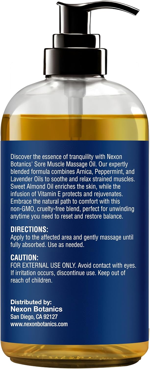 Sore Muscle Massage Oil for Massage Therapy & Gua Sha with Arnica 8 fl oz | Refreshing and Relaxing - Natural Oil Blend with Peppermint and Lavender Oil - Nexon Botanics - Image 8