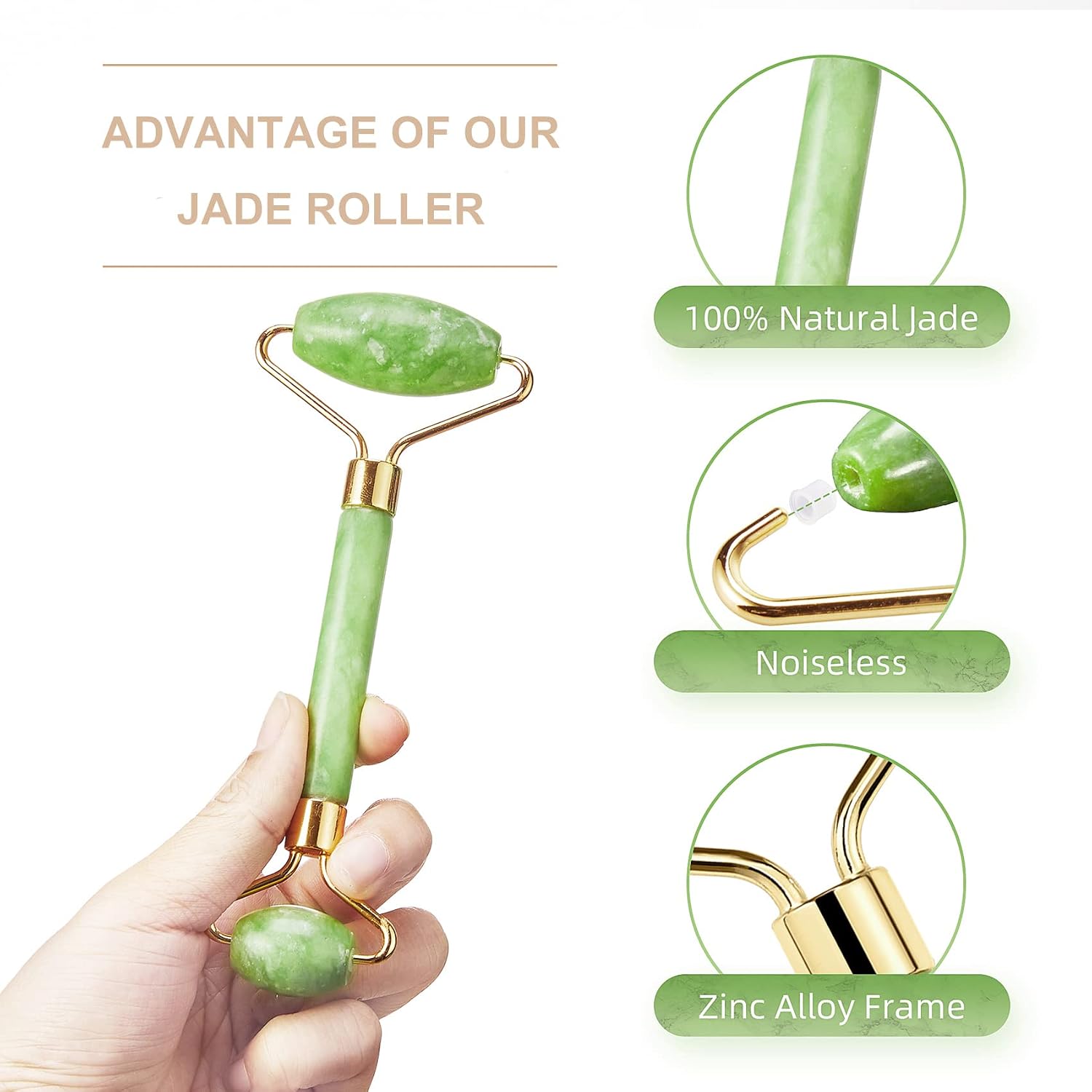 AECW Natural Jade Roller for Face Eyes Tool Jade Facial Roller Noiseless Facial Massage Roller - Image 2