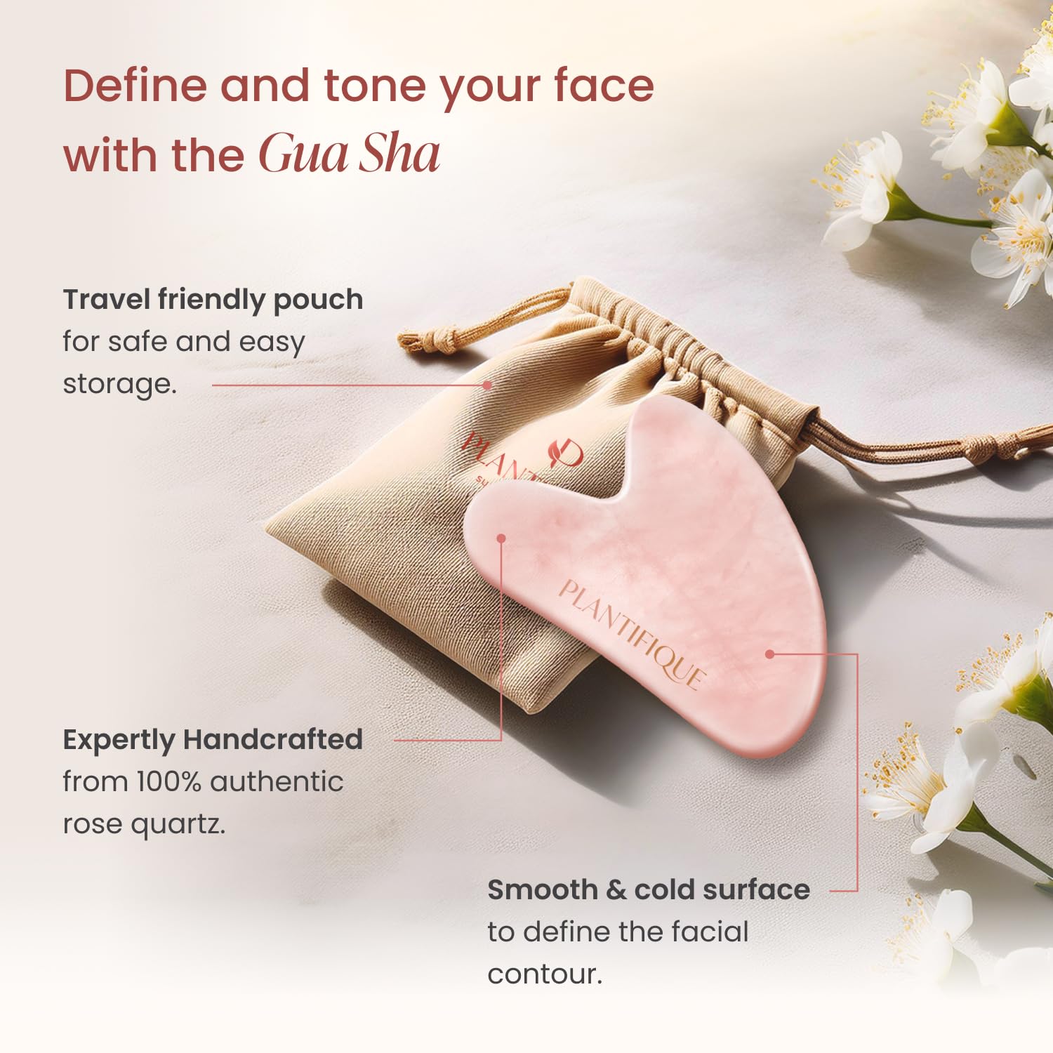 PLANTIFIQUE Massage Set: Rose Quartz Gua Sha & Vitamin C Face Serum Korean | Face Serum with Collagen and Peptides for Hydrated & Glowing Skin (1.01 fl.oz), Skincare Gifts for Women, Moms, Teens - Image 4