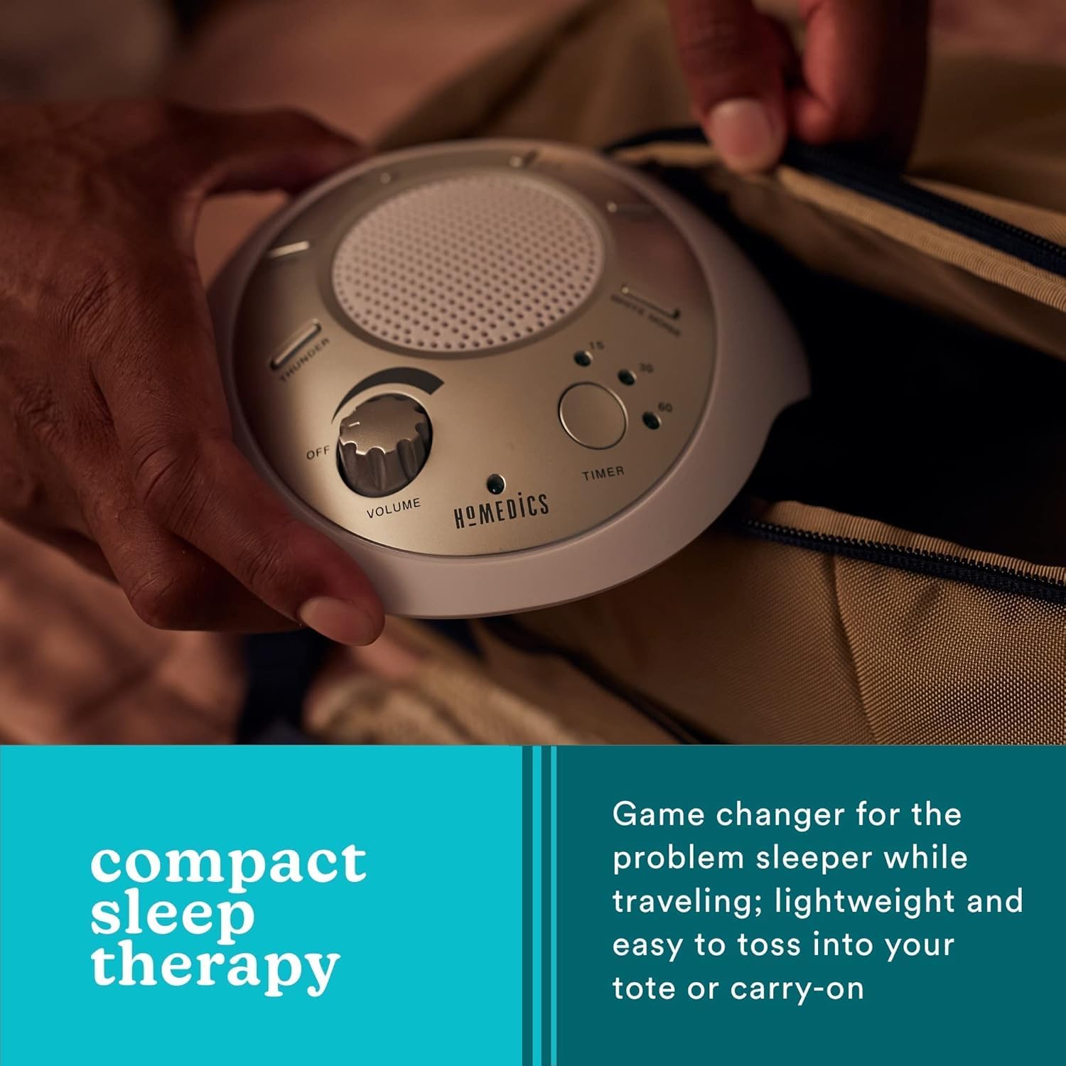 Homedics SoundSleep White Noise Sound Machine, Silver | Small Travel Size with 6 Relaxing Nature Sounds, Portable Therapy for Home, Office, Nursery, Auto-Off Timer - Image 6