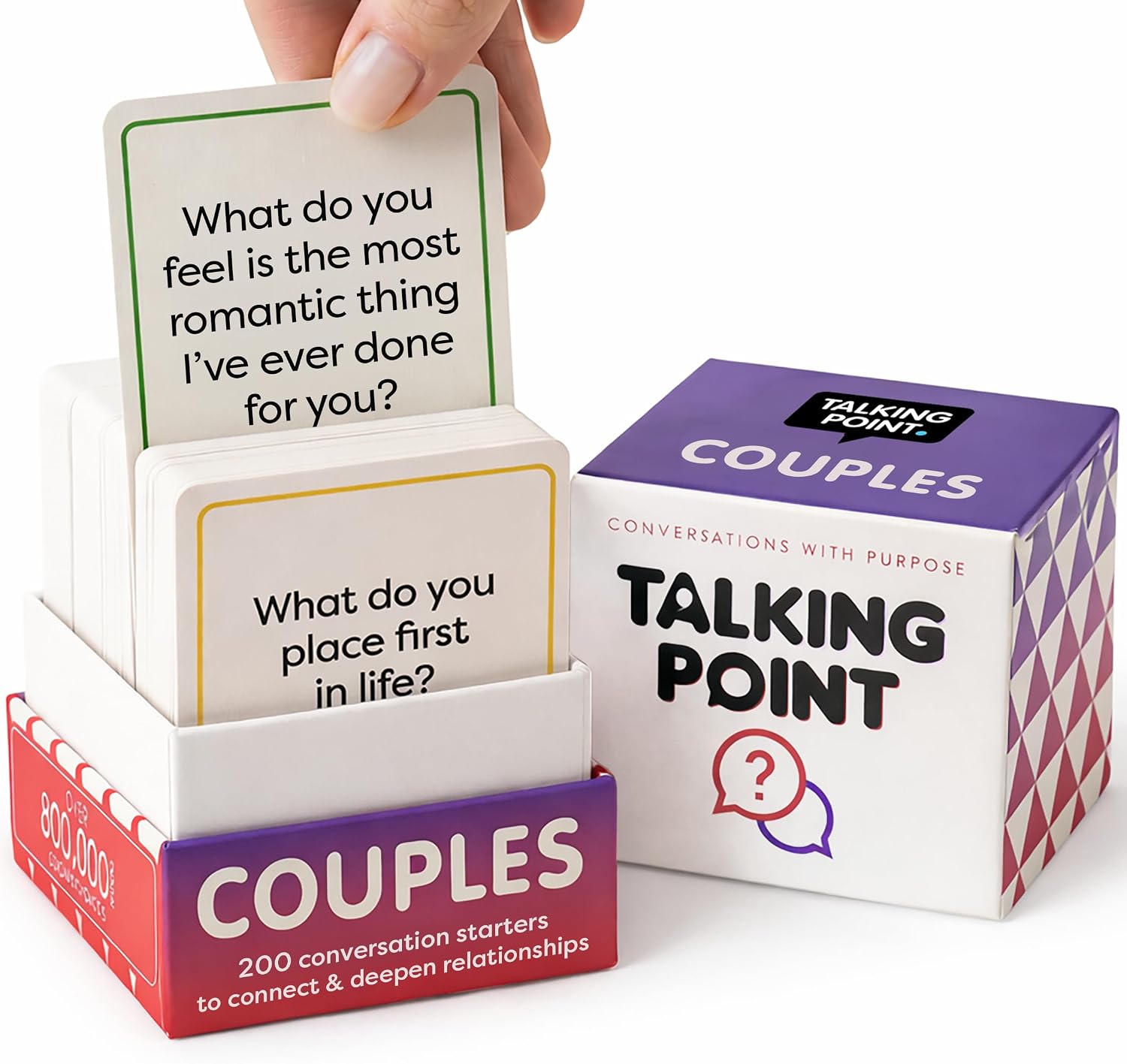 200 Couples Conversation Cards & Date Night Question Game, Long Distance | Fun & deep prompts for relationship; new & longtime couples card game, get to know you, married & dating; Talking Point Cards