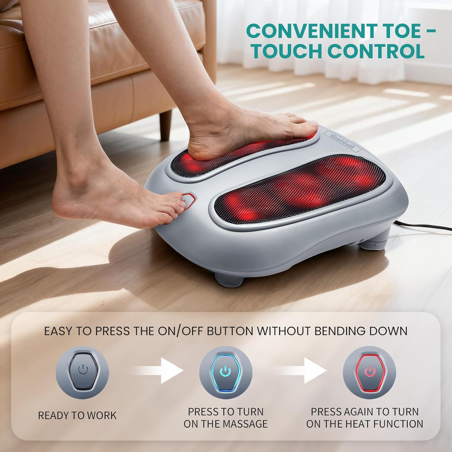 Nekteck Shiatsu Foot Massager with Heat for Plantar Fasciitis | HSA Eligible FSA Heated Electric Kneading Foot Massager Machine, Heat Function and Power Cord, Idea Gifts for Him Her Man - Image 5
