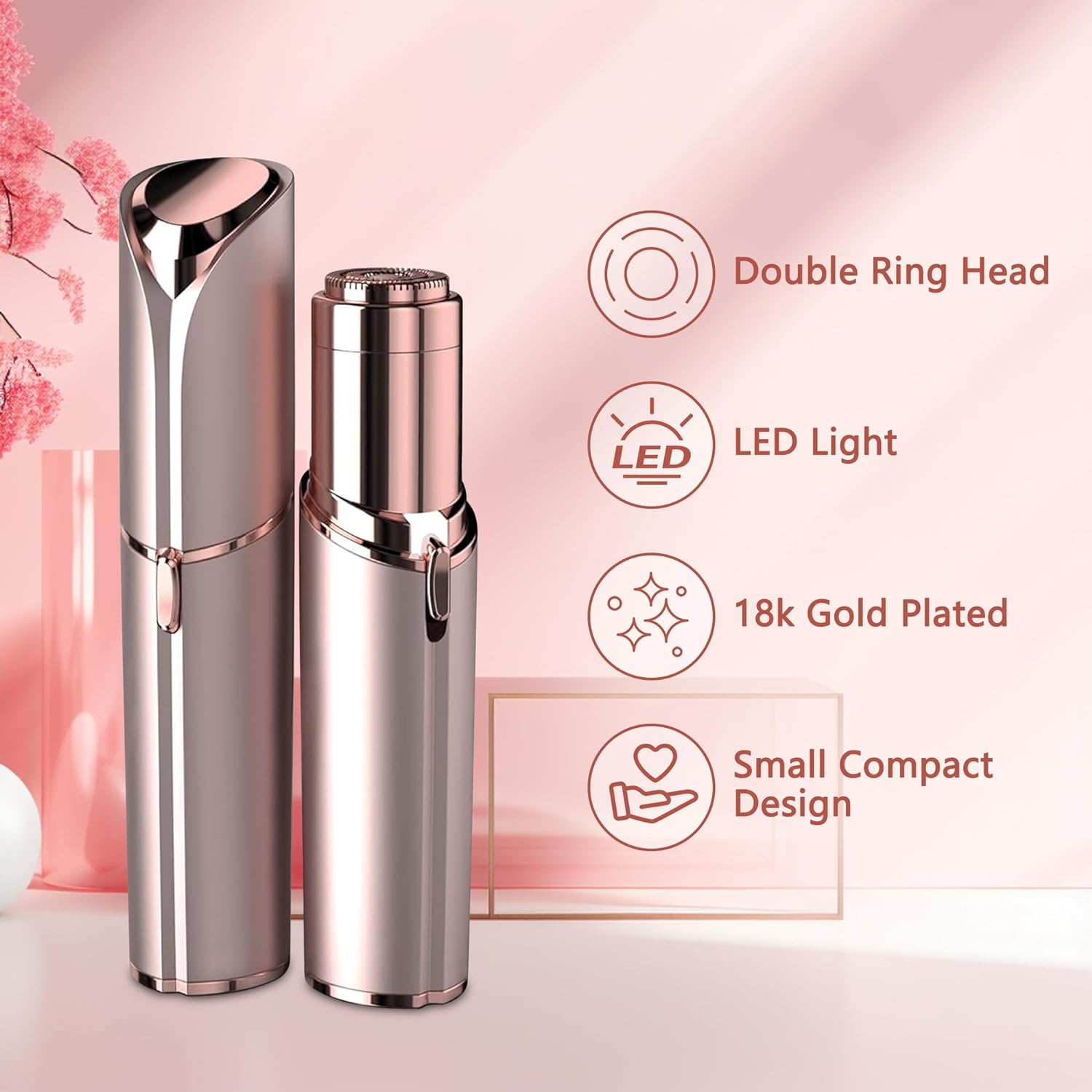 Facial Hair Remover for Women - as Seen on TV Painless Face Shaver - Electric Hair Removal Device for Face Lips Peach Fuzz with Light (Rose Gold) - Image 2