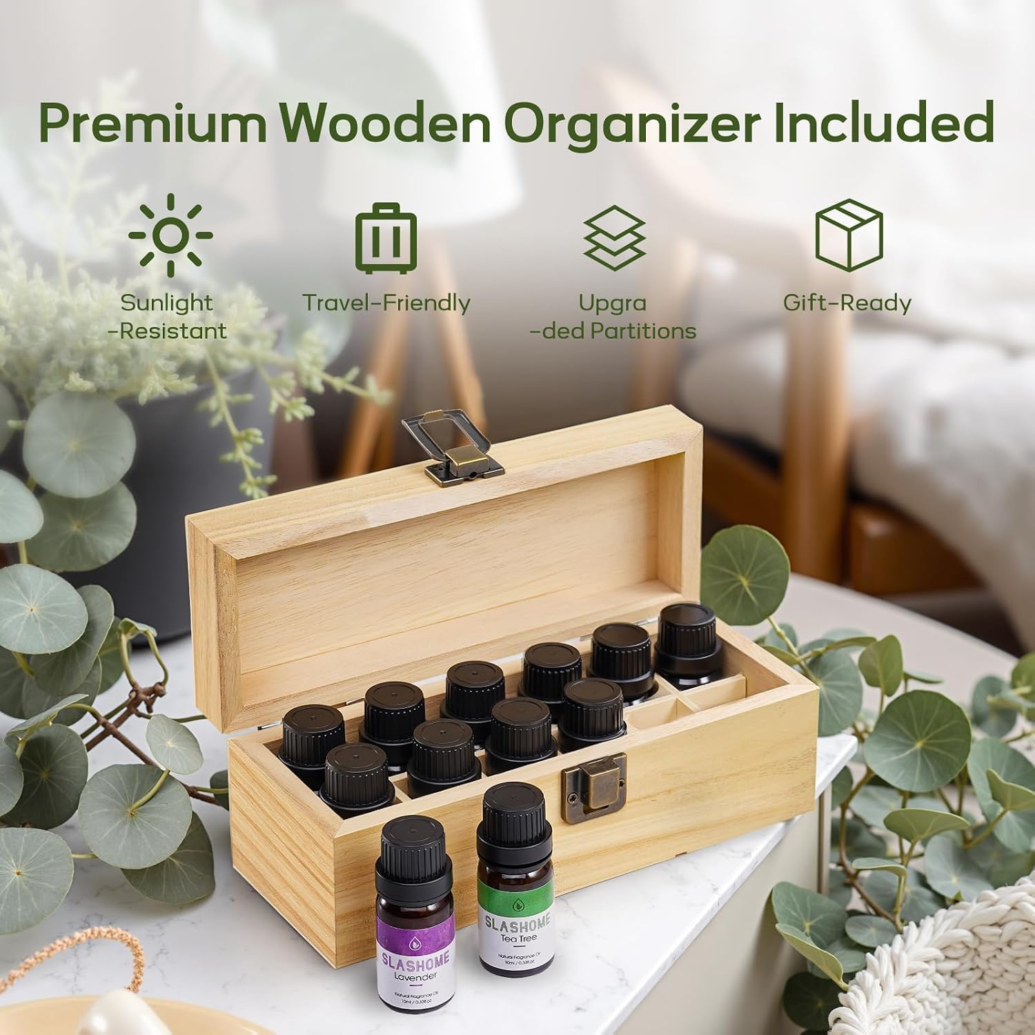 Slashome 12 Pack Water Soluble Essential Oils Set for Diffusers for Home | Scented Oil with Wooden Gift Box for Women - Lavender, Peppermint, Sweet Orange, Tea Tree & More - Image 5
