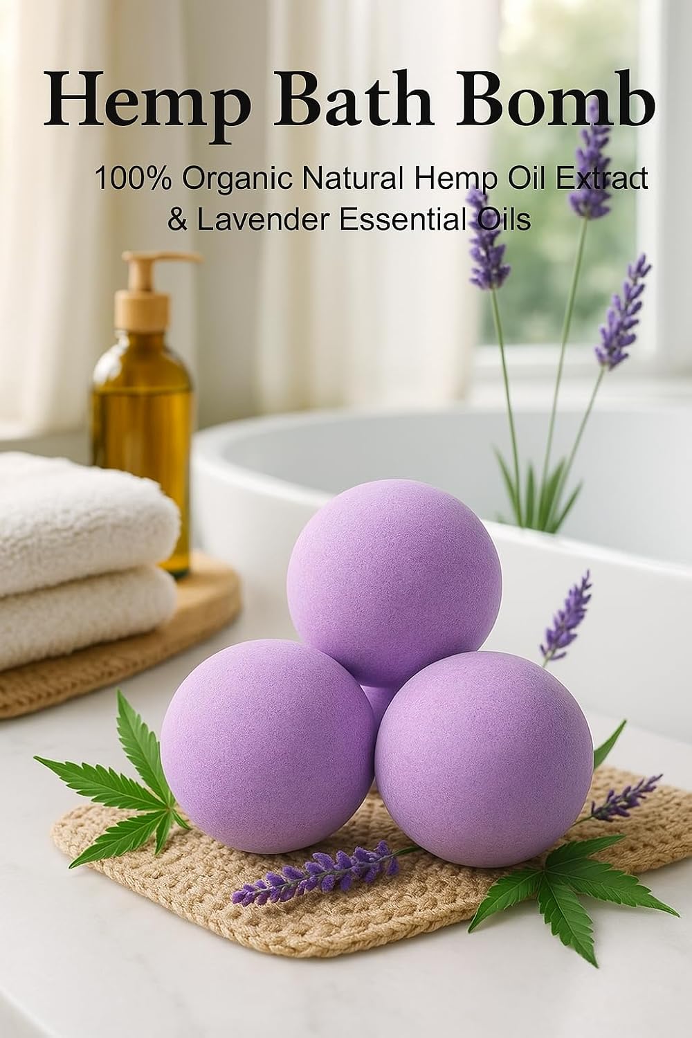 Hemp Oil Bath Bombs | Bath Bomb, 2 Pack Fizzy Spa Gift Natural Hemp Oil Extract and Lavender Essential Oils Bath Gift for Moisturizing Dry Skin, Relaxing, Bubble Bath for Gifts Idea for Men Women - Image 2
