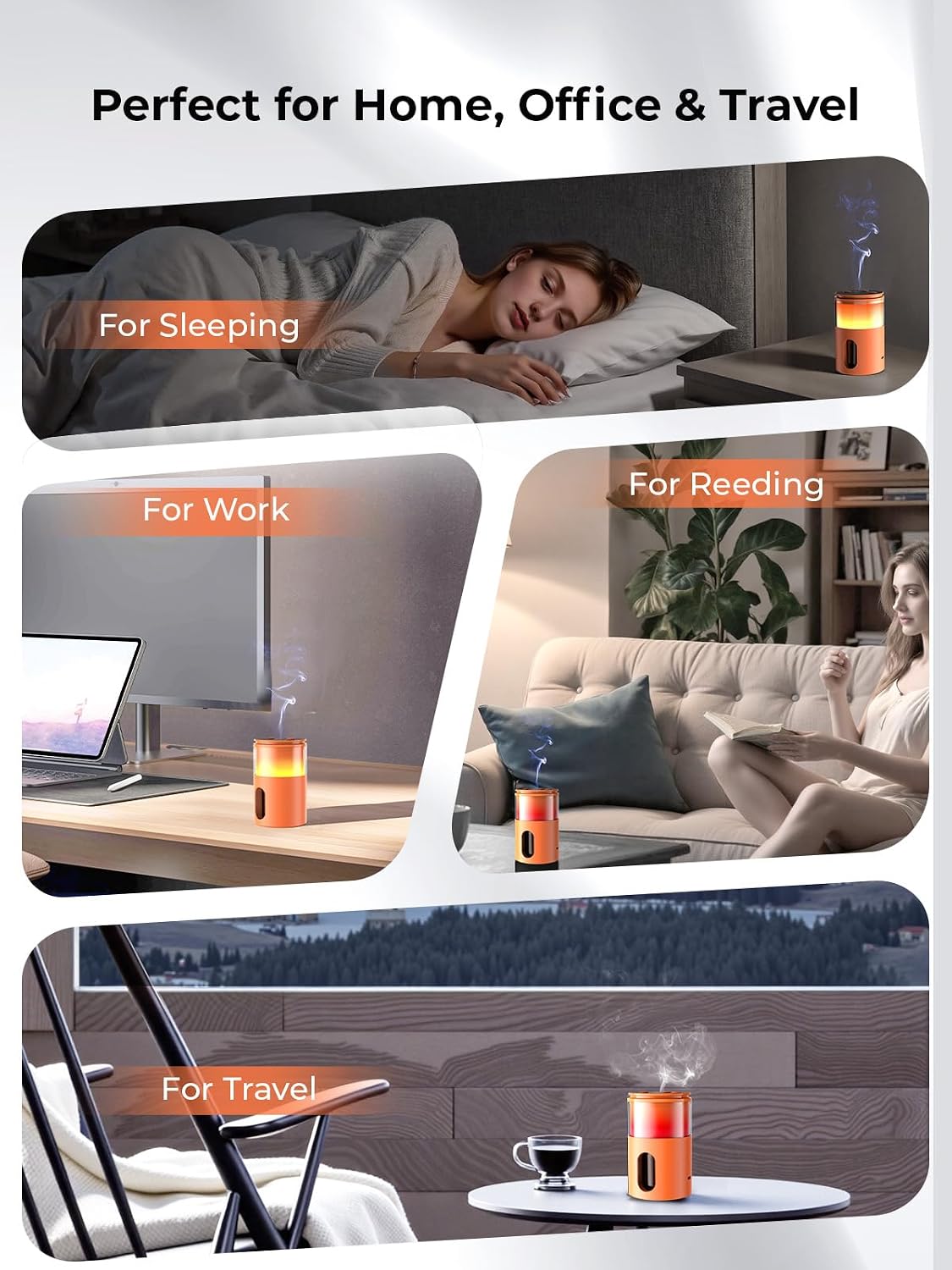 Waterless Essential Oil Diffuser: 𝟗-𝐂𝐨𝐥𝐨𝐫 𝐋𝐄𝐃 Orange | Portable Scent Diffuser - No Water No Heat For Pure Aroma - 48H Battery 3 Mist Levels & 4 Timers for Car Office - Image 5