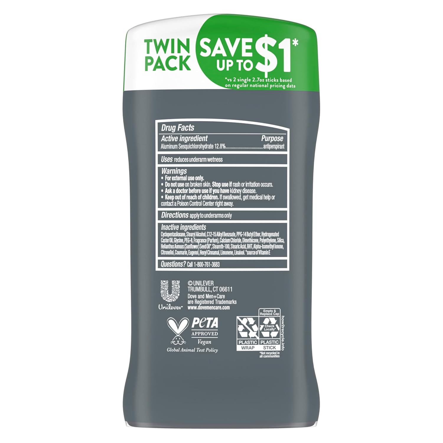 Dove Men+Care Extra Fresh Men's Antiperspirant Deodorant Stick Extra Fresh Twin pack With 72-hour sweat & odor protection with 1/4 Moisturizing Cream & Long-lasting Citrus Scent 2.7 oz | 72-hour sweat & odor protection. With 1/4 Moisturizing Cream & Long-lasting Citrus Scent - Image 2