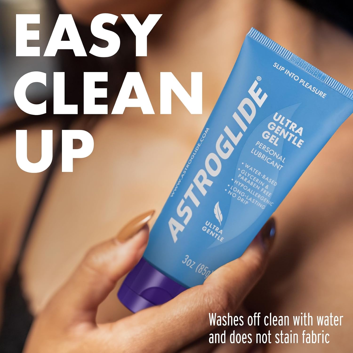 ASTROGLIDE Ultra Gentle Gel Lube, Hypoallergenic, 3 Fl Oz, Travel Size | Water-based ultra gentle hypoallergenic gel without glycerin or parabens. Thicker formula safe for toys and latex condoms. - Image 4