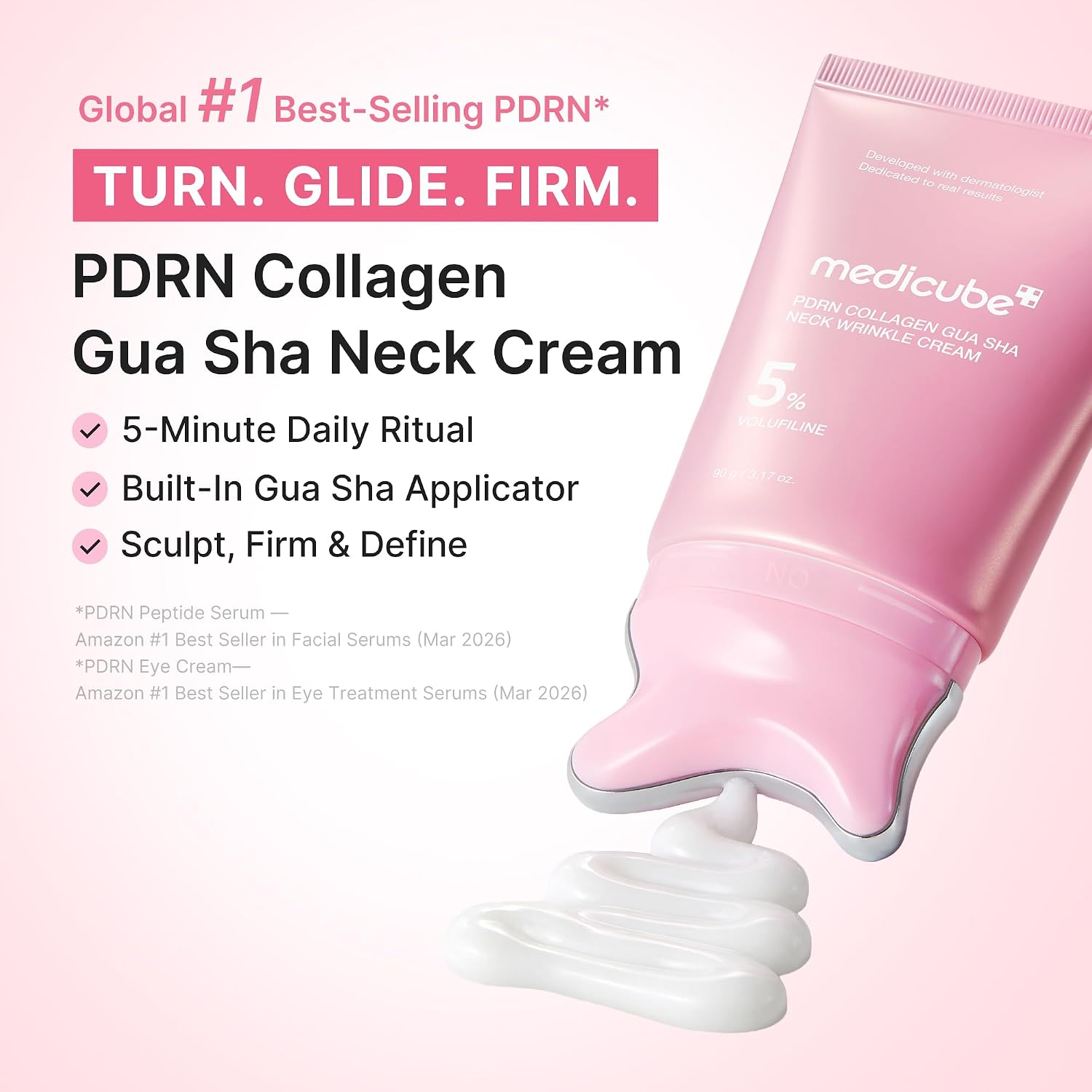 medicube PDRN Collagen Gua Sha Neck Wrinkle Cream - Firming, Contour Care | Built-In Gua Sha Massager with Volufiline 5% - For the Look of Fine Lines, Jawline, Neck, Décolleté, Korean Skincare, 3.17 oz - Image 2