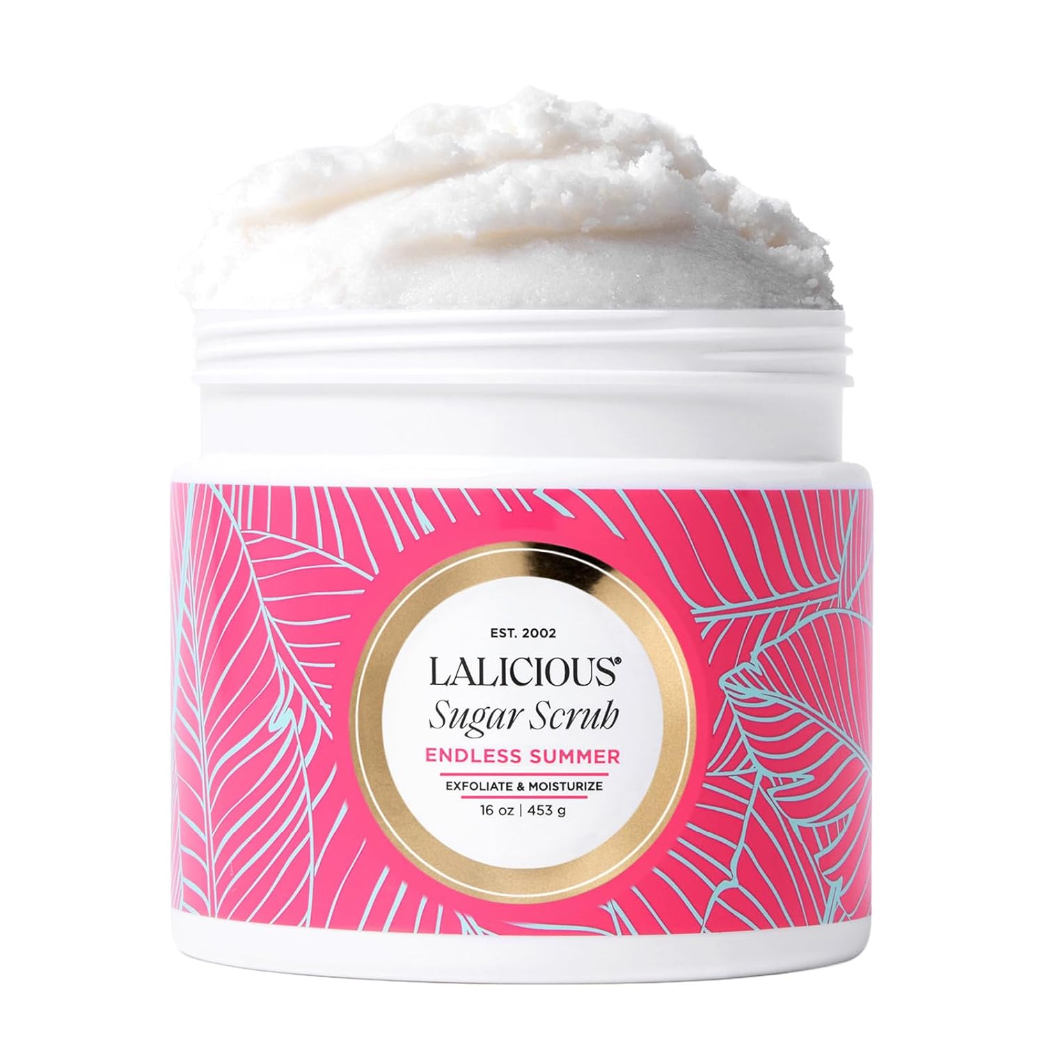 LALICIOUS Endless Summer Exfoliating & Moisturizing Body Scrub | Sugar & Coconut Oil | Pre-Shave Scrub for Ingrown Hairs & Razor Bumps | Gently Buffs & Smooths Sensitive Skin | No Parabens Large 16oz