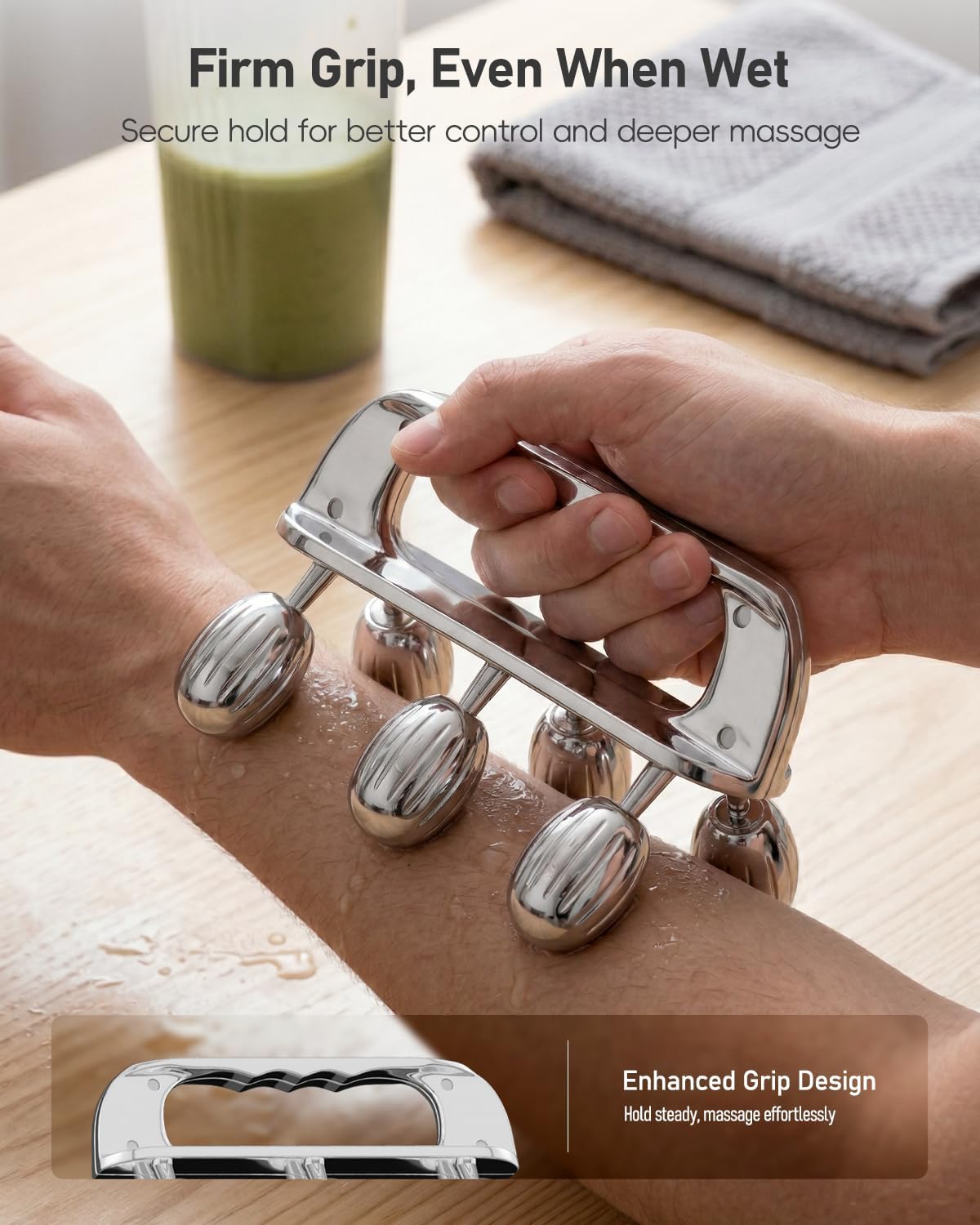 Yeamon Stainless Steel Handheld Muscle Roller, Deep Tissue Body Massager with 3 V-Shaped Roller Sets, Ergonomic Grip Manual Massage Tool for Arms, Legs & Back Relief, Post Workout Recovery - Image 4