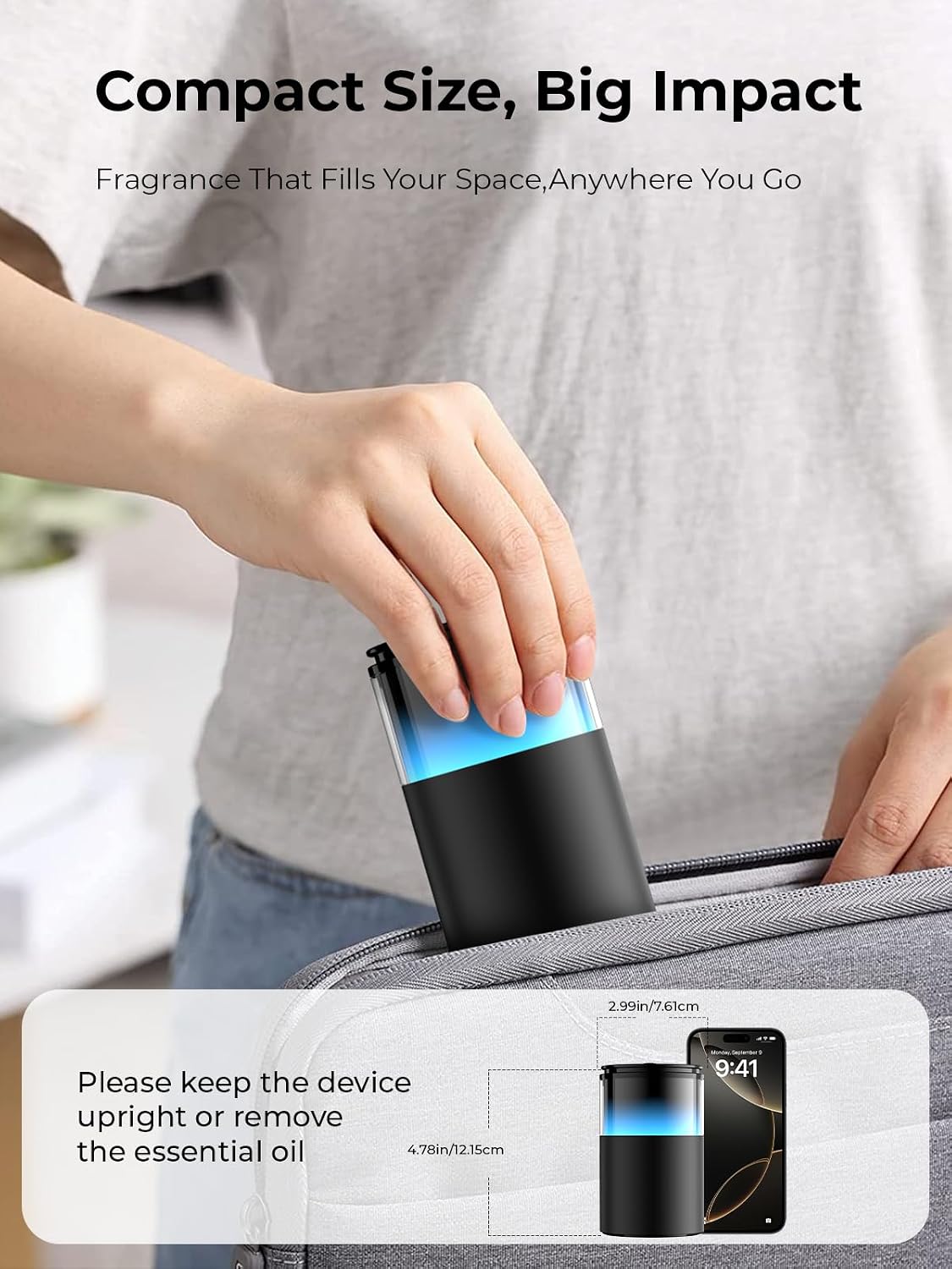 Waterless Essential Oil Diffuser: 𝟗-𝐂𝐨𝐥𝐨𝐫 𝐋𝐄𝐃 for Home | Portable Scent Diffuser - No Water No Heat For Pure Aroma - 48H Battery 3 Mist Levels & 4 Timers for Car Office - Image 6
