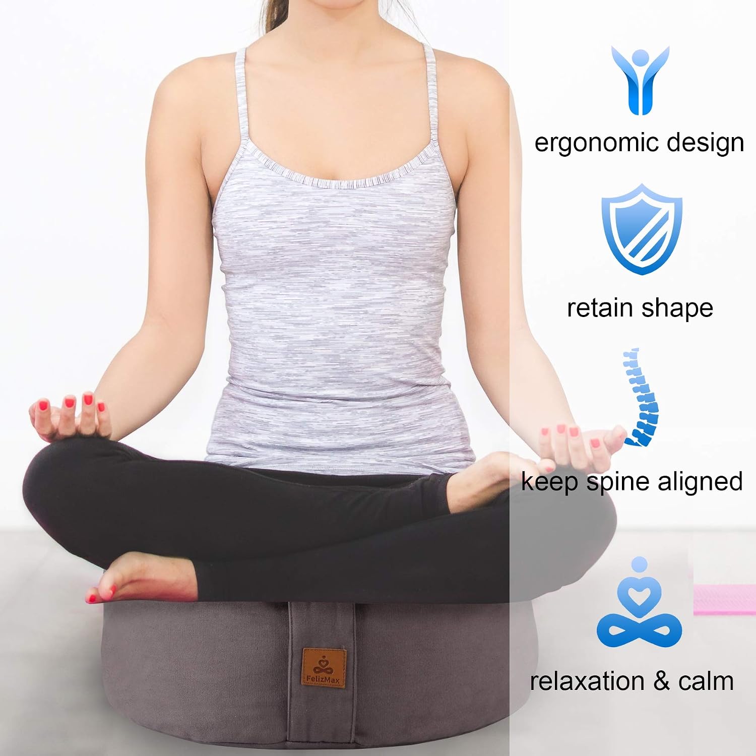 Zafu Buckwheat Meditation Cushion,D=13"/16" H=5.5",Round Zabuton Meditation Pillow,Yoga Bolster Kneeling Pillow Premium Yoga Pillow for Sitting on Floor Zippered Cotton Cover - Image 5