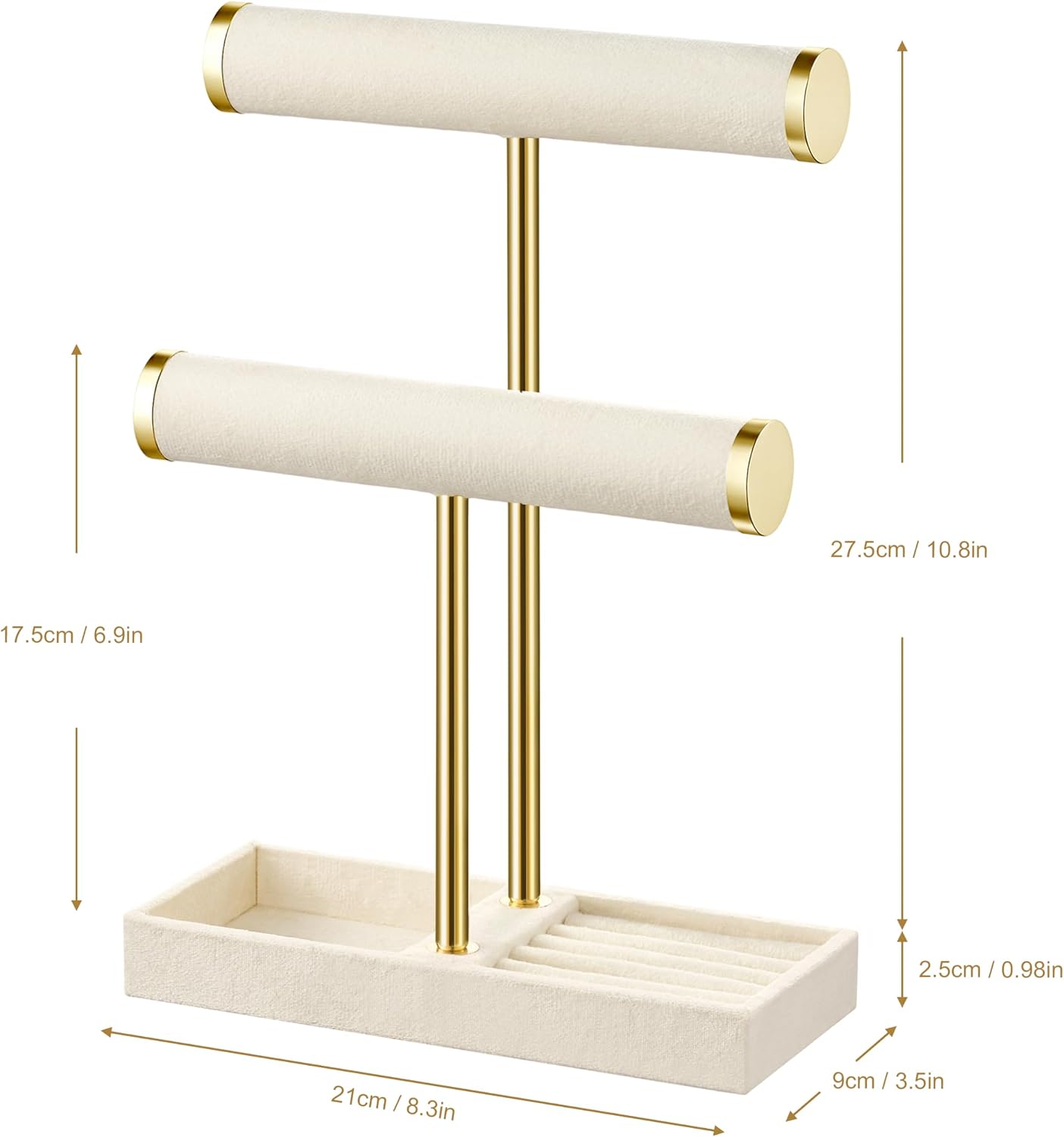 bussdis 2 Tier Bracelet Holder Display, Necklace Holder Organizer, Beige | Velvet Necklace Holder | Jewelry Tree | Jewelry Towers | Jewelry Stand Organizer for Necklaces, Bracelets, Earrings, Rings - Image 7