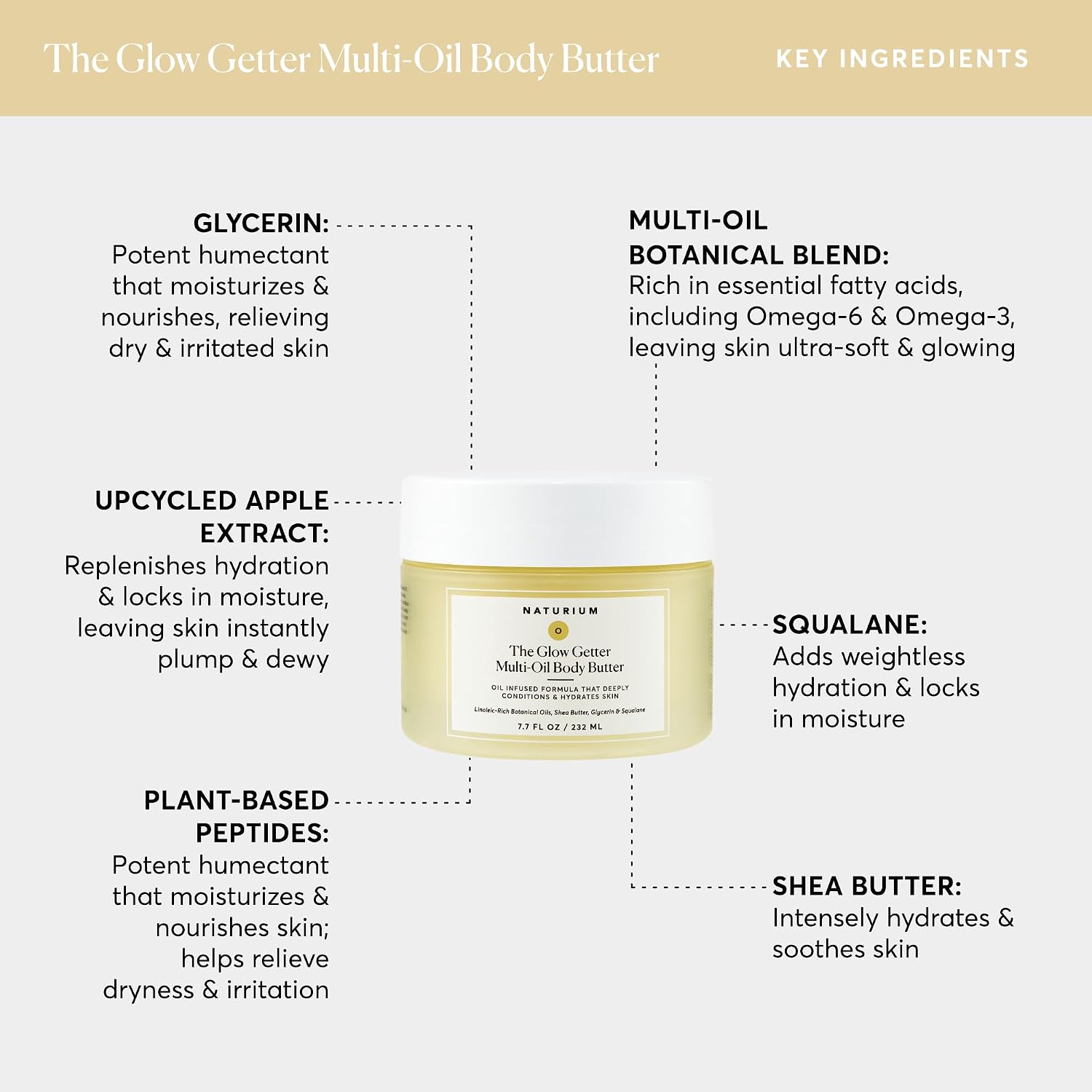 Naturium The Glow Getter Multi-Oil Body Butter, 7.7 fl oz | Nourishing Whipped Moisturizer, Oil Infused Formula with Shea Butter, Glycerin & Squalane, Deep Hydration for All Skin Types - Image 4