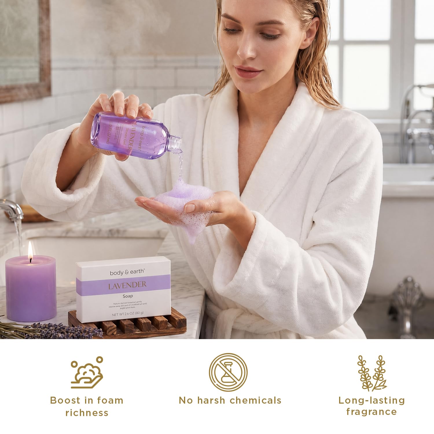 BODY & EARTH Bath and Body Gift Box for Women- 6 Pcs Lavender Bath Kit for Women Spa Set, Birthday, Christmas Gift Set Includes Bubble Bath, Shower Gel, Body Lotion - Image 4