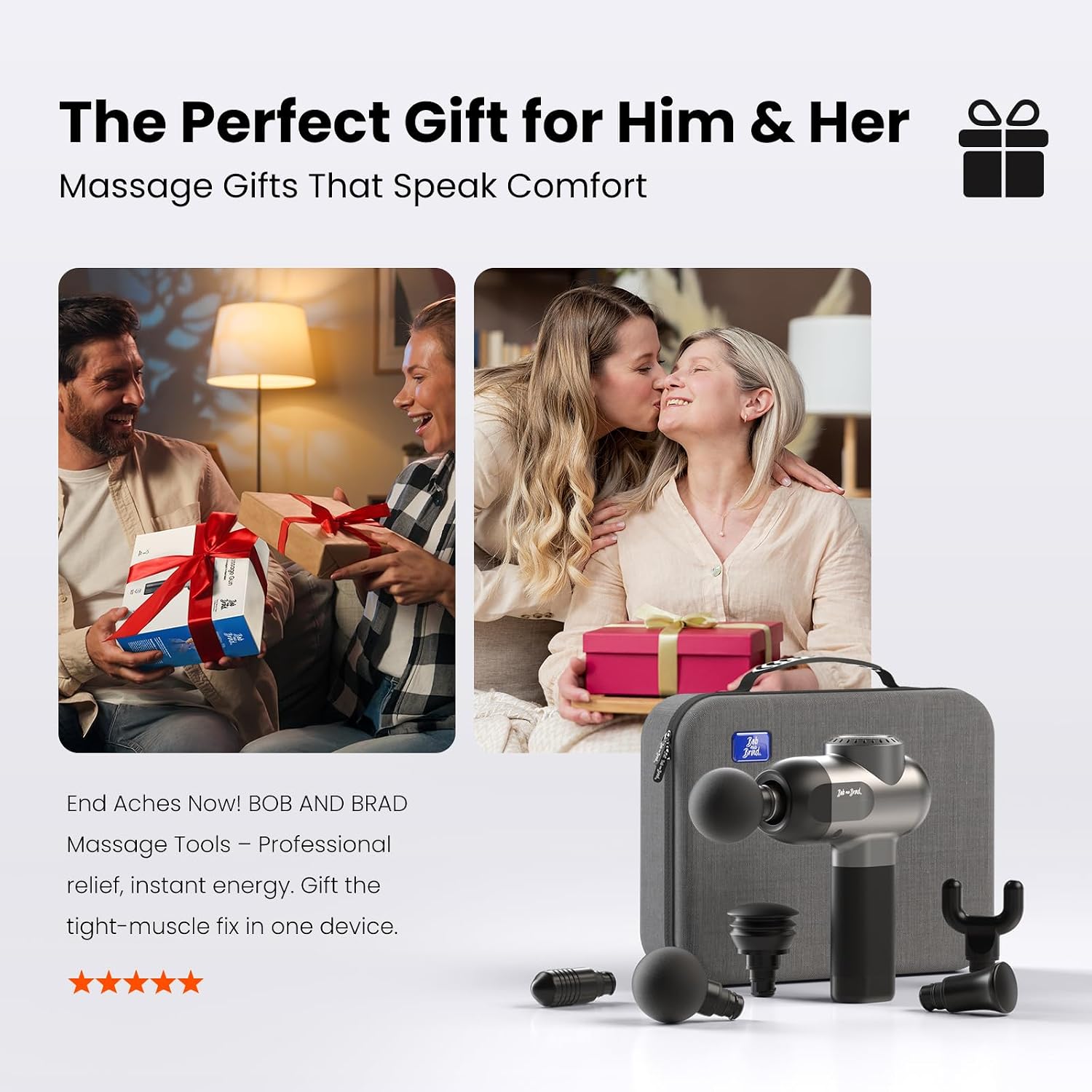 BOB AND BRAD C2 Massage Gun, FSA Eligible & HSA Approved Deep Tissue Percussion Massager Gun, Muscle Massager with 5 Speeds and 5 Heads, Electric Back Massagers for Professional Athletes Home Gym - Image 4