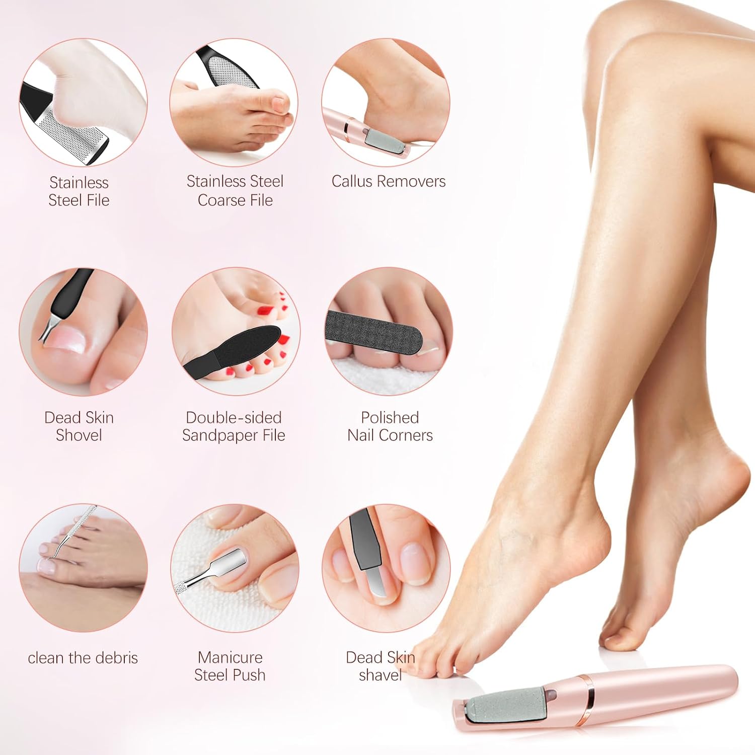 Electric Callus Removers for Feet, Haootadiy Electric Foot Callus Remover Pedicure Kits Rechargeable with12 in 1, Removes Dry Skin for Smoother Feet, Foot Care for Dead Skin Ideal Gift, Assorted - Image 5