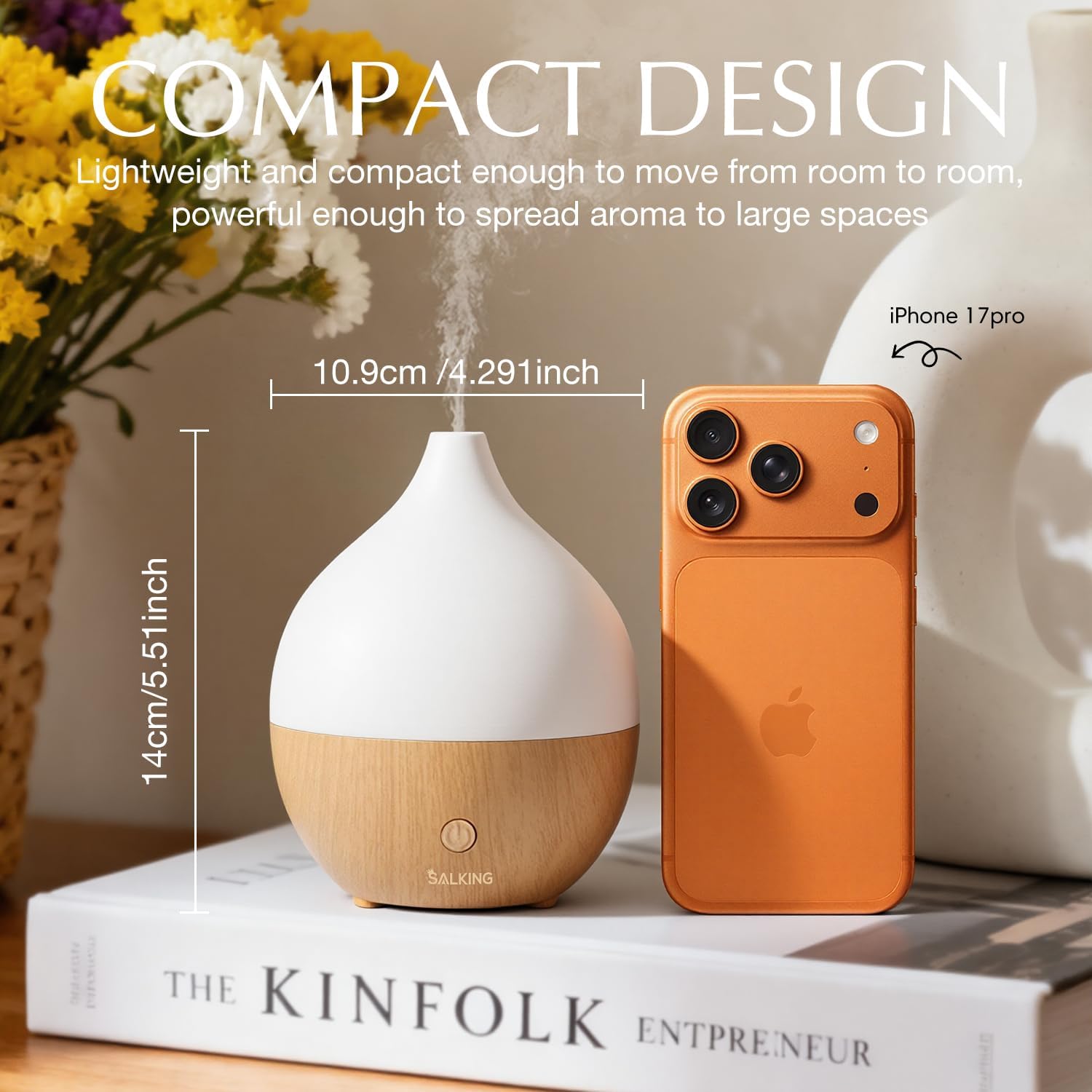 SALKING Essential Oil Diffuser for Home, 100ml Small Aromatherapy Diffuser | Ultrasonic Diffusers for Essential Oils, Warm White Lights, Cool Mist Humidifier with Auto Shut-Off, for Bedroom, Office - Image 5