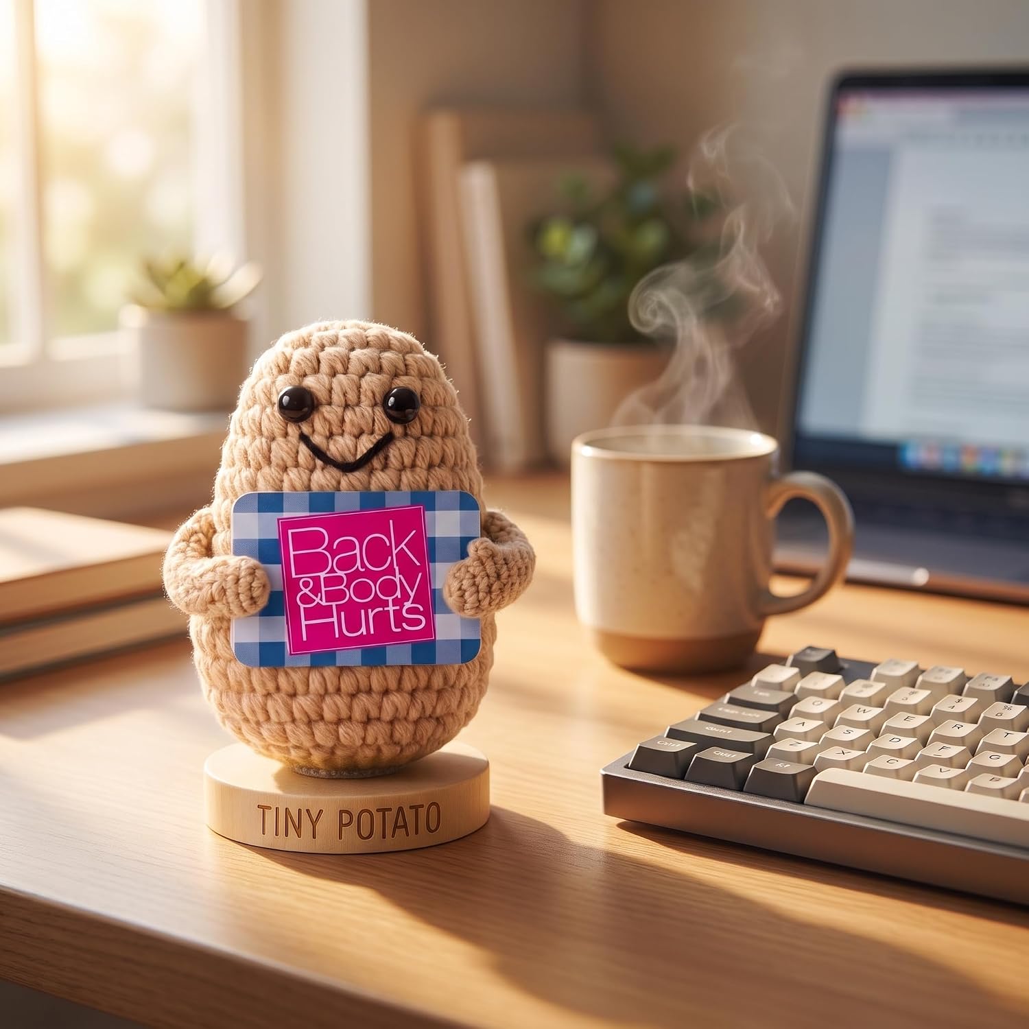Back and Body Hurts Positive Crochet Potato - Funny Gag Gifts for Women Men Coworkers - Handmade Desk Buddy & Office Gift - Funny Birthday, Get Well and Goodbye Gifts for Coworkers, Best Friends - Image 5