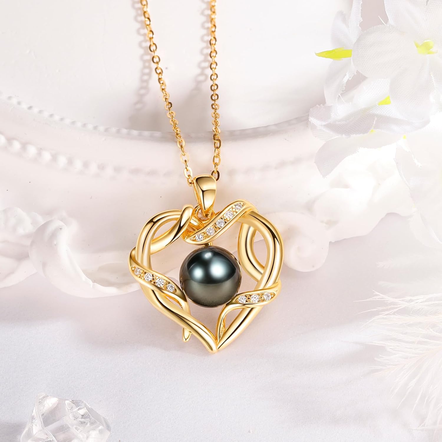 NONNYL Christmas Birthday Gifts for Women- Pearl- Heart Necklace- Wife Mom Girlfriend Her- Anniversary Mothers Day Valentine's Jewelry Gifts Real 9-10mm Pearl Pendant - Image 4