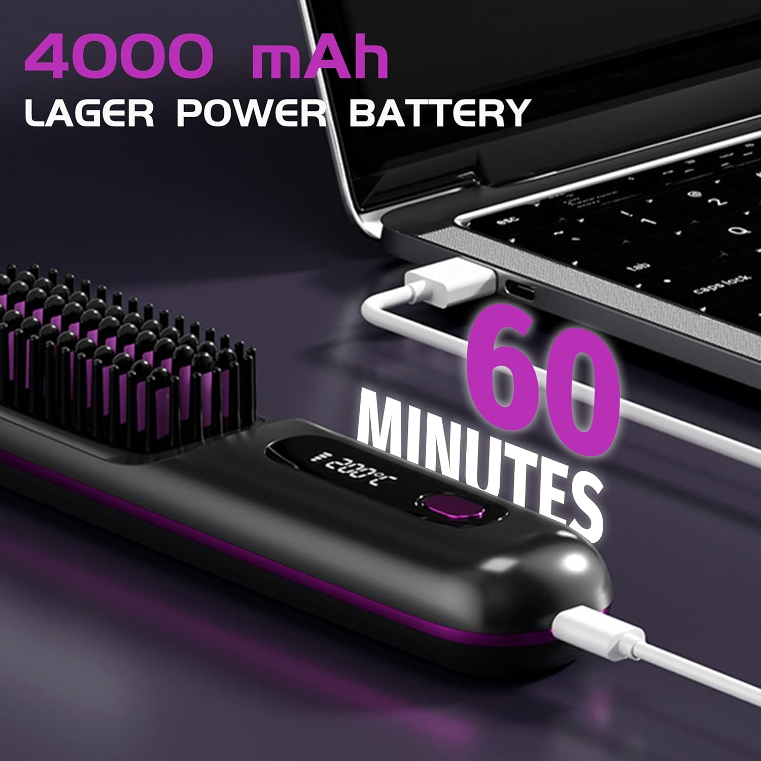NUMOYA Go Brush Pro Portable Cordless Hair Straightener Brush, Rechargeable MCH Fast Heating for Women Travel (White) - Image 7