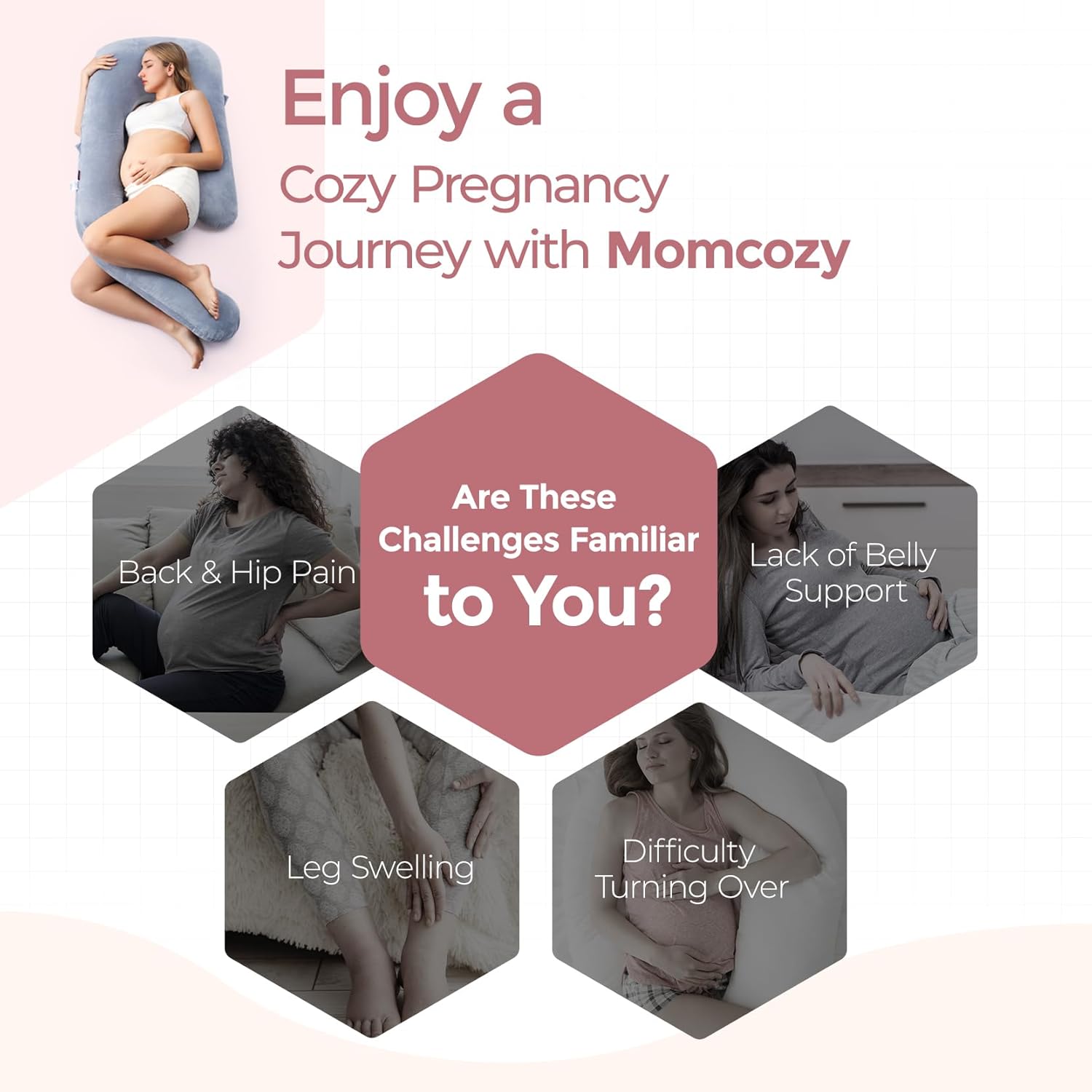 Momcozy Pregnancy Pillow for Sleeping - Dreamlign U Pro Maternity Pillow | Upgraded Adjustable Leg Pillow, Removable Cover, Support for Full Body for Pregnant Women, Side Sleeper, 50-72 Inch - Image 9