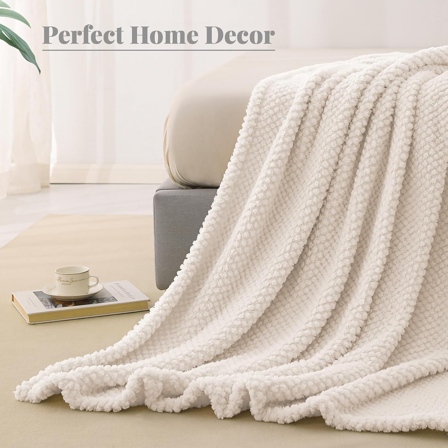 Whale Flotilla Soft Fleece Queen Size Bed Blanket, Ivory | 90x90 Inch, Suitable for Bed, Fluffy Fuzzy Jacquard Blankets for All Season, Lightweight and Cozy - Image 6