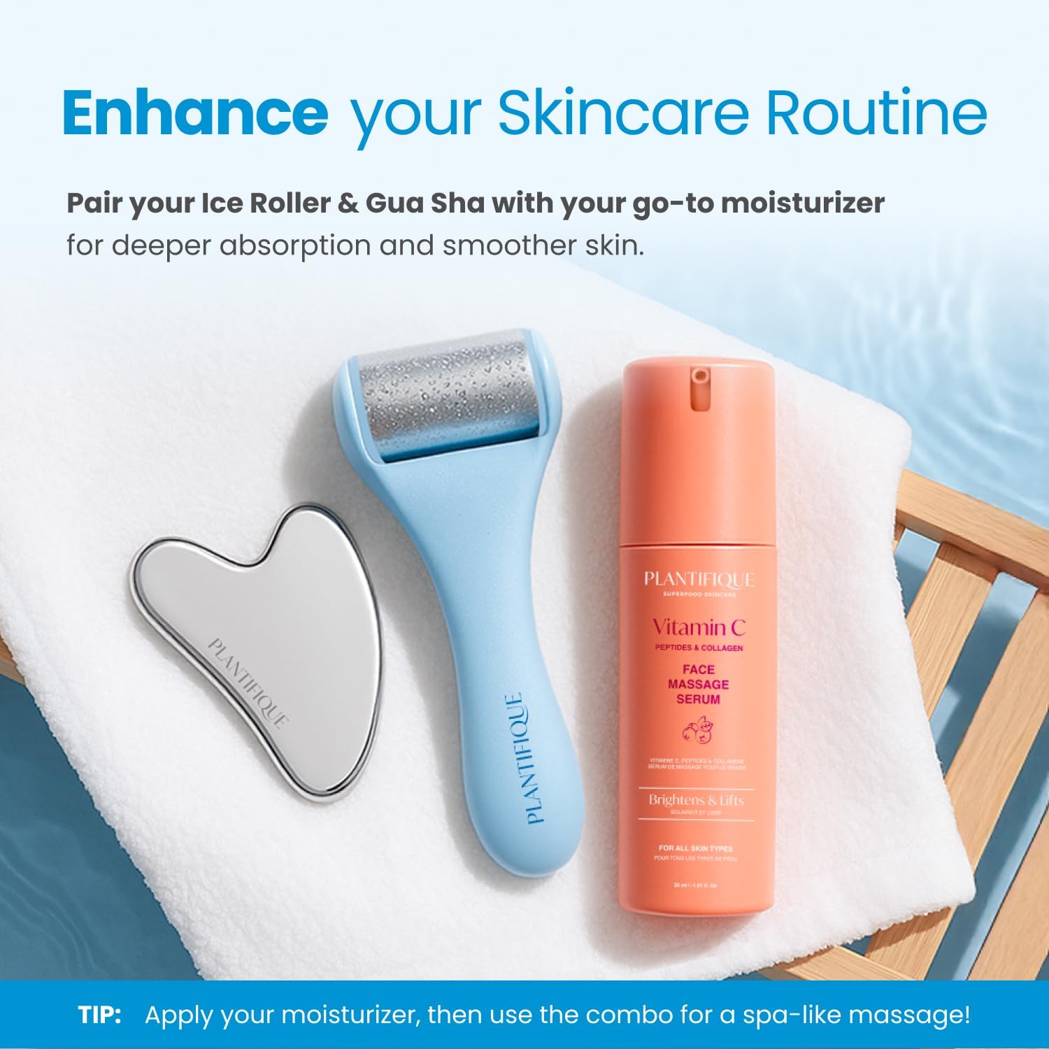 PLANTIFIQUE Ice Roller & Guasha Tool for Face - Reduce Puffiness & Soothe | Stainless Steel Set: Gua Sha Facial Tool & Face Roller with Cooling Beads - Lymphatic Drainage Massager - Image 6