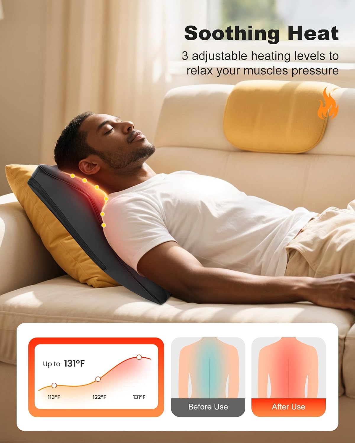 Snailax Shiatsu Back Massager with Heat, Cordless 4D Neck Massage Pillow | 8 Nodes, 3 Vibration Modes, 2500mAh Battery, 2-Hour Runtime, 30-Min Auto-Off, Deep Kneading, Detachable Intensity Flap - Image 5