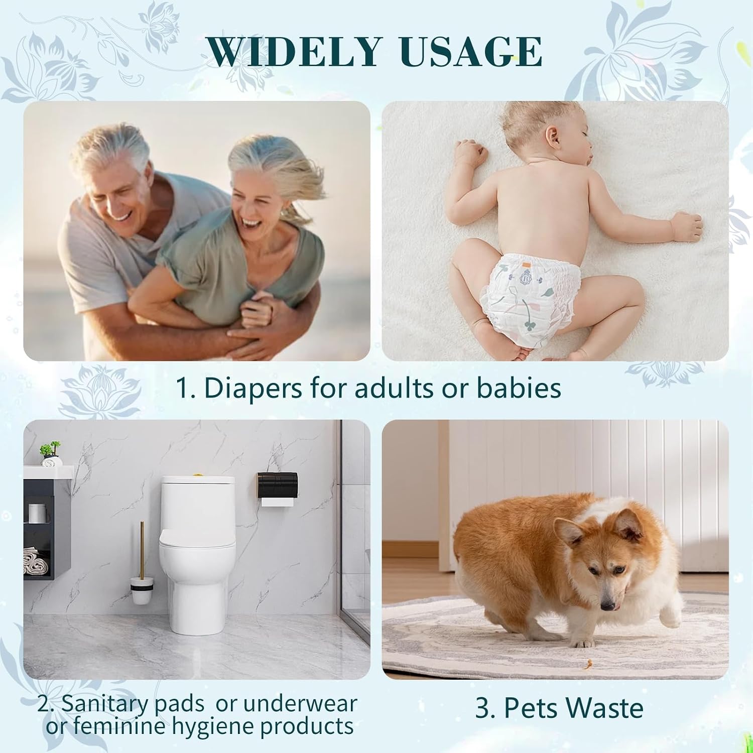 Large Adult Diaper Disposal Bags (18’’x23’’),96 Pcs, Fresh Scented, Elderly Waste Disposal, Baby Diapers Trash Bags, Sanitary Product Disposal at Home and Travel, Blue - Image 5