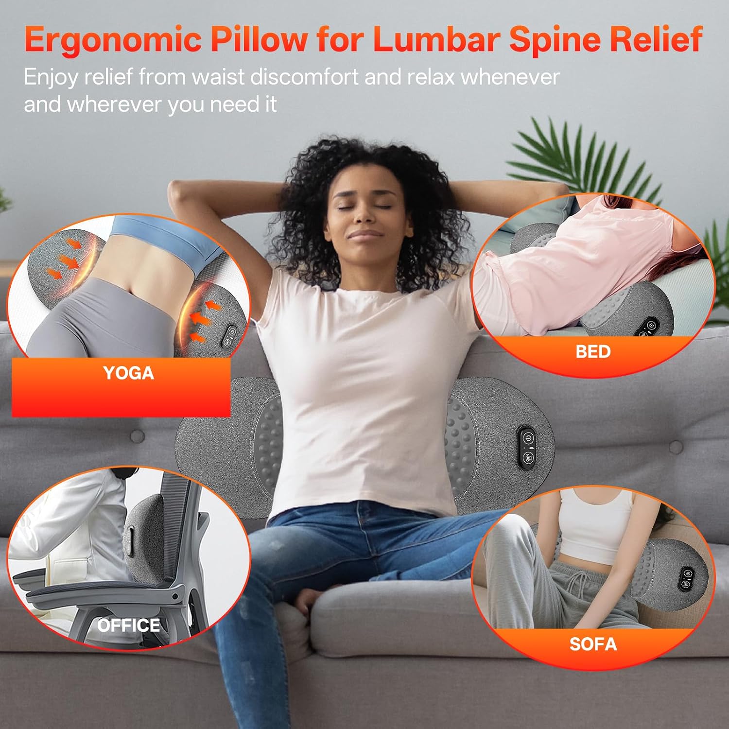 3-in-1 Electric Lumbar Support Pillow for Bed and Chair, Triple Fusion Back Massager with Heated, Vibration and Traction for Lower Back Pain Relief and Spine Support, Gray. | Triple Fusion Back Massager with Heated, Vibration and Traction for Bed and Chair, Gray - Image 7