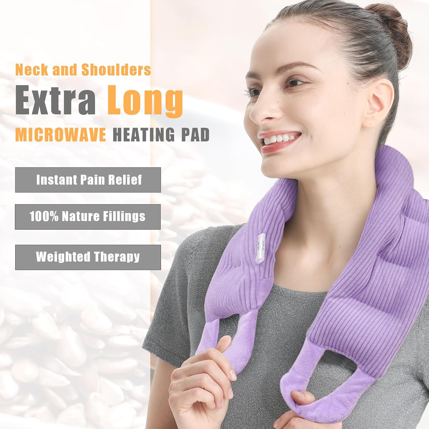 Long Heating Pad for Neck and Shoulders Back 33 x 5.9inches Microwavable Large Moist Heat Pack Warm Hot Compress Neck Wrap Weighted Bag Massage Reusable Herbal Nature Calming Portable - Image 2