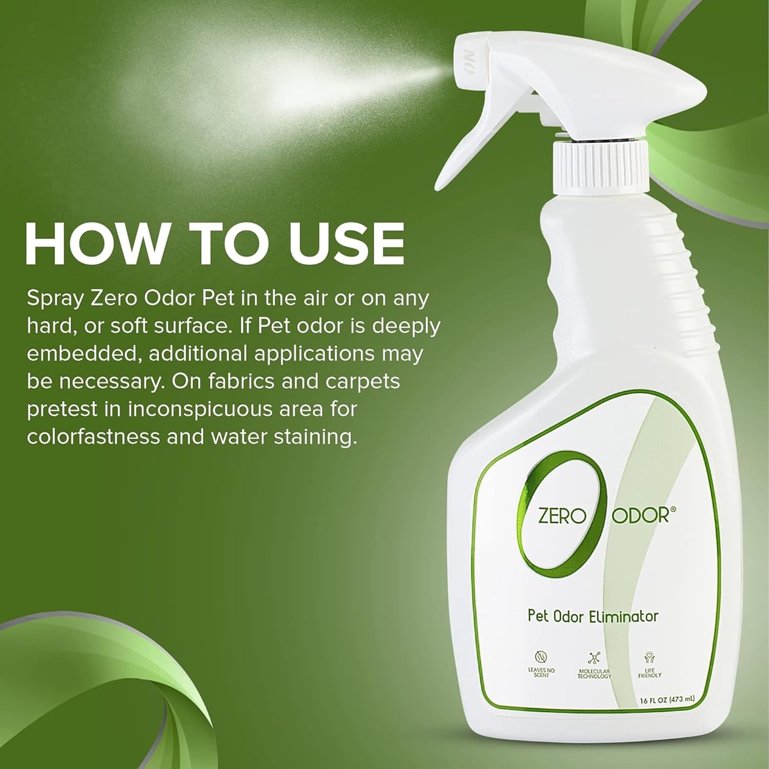 Zero Odor Pet Odor Eliminator Spray for Dog & Cat Urine, Carpet Deodorizer | Enzyme free, Urine Smell Eliminator for Pet Beds, Litter Areas & Furniture, 16 FL OZ - Image 8
