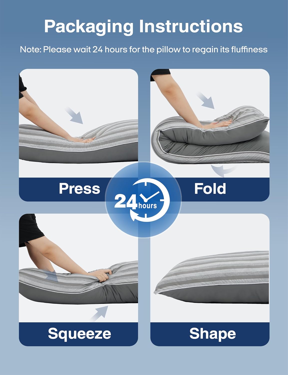 ZonLi Cooling Body Pillow for Adults, Long Pillow with Memory Foam Adjustable, Firm Support Body Pillow for Side Sleeper, Pregnant, Back Pain Relief, Washable Pillowcase, 20x54 inch, Grey - Image 7